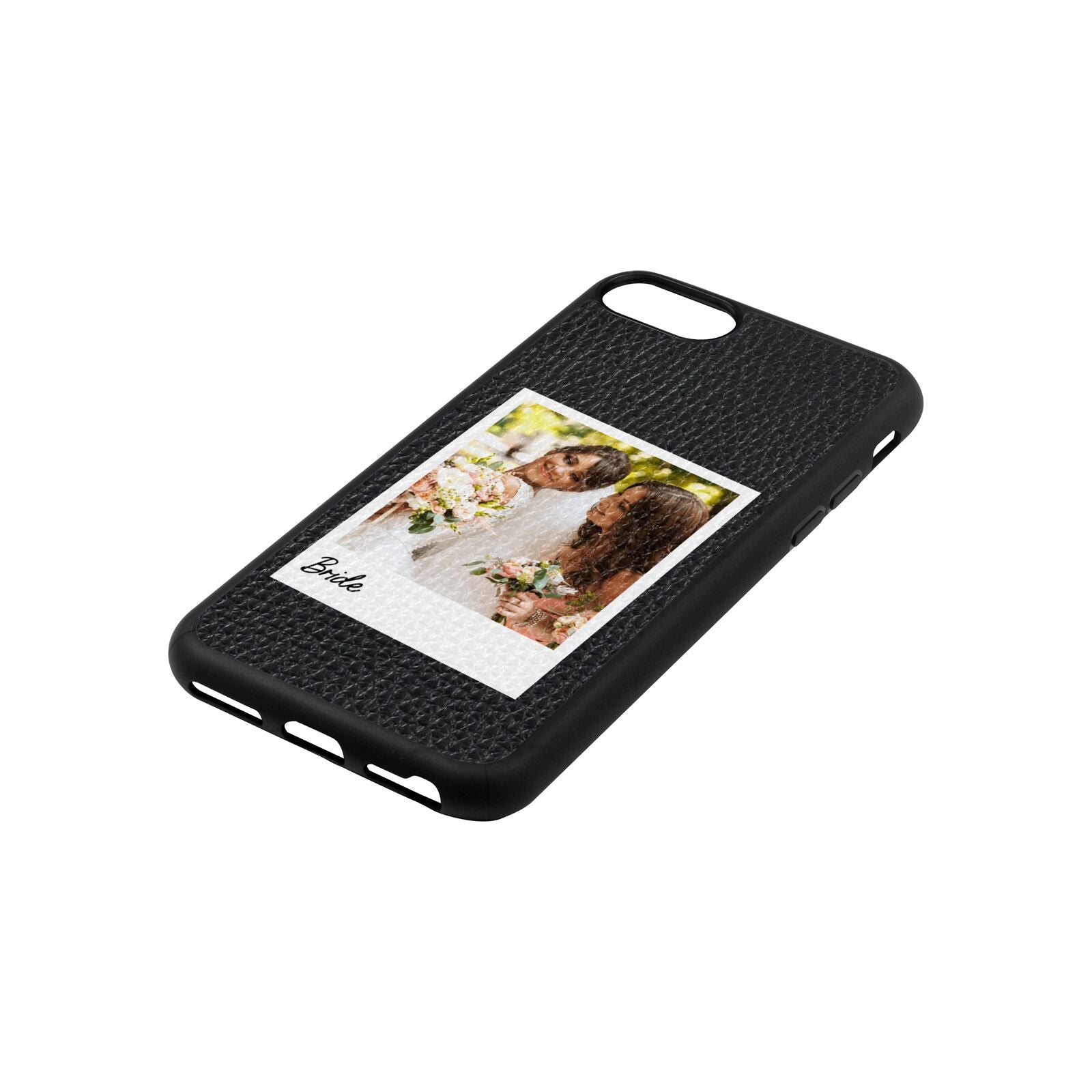Bridal Photo Black Pebble Leather iPhone 8 Case Side Angle