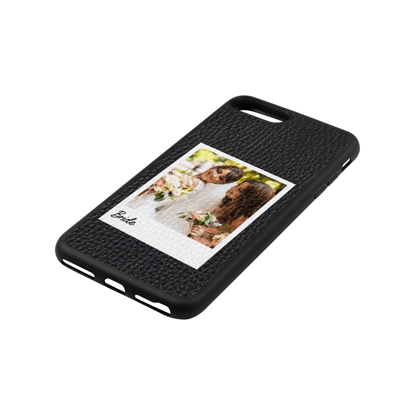 Bridal Photo Black Pebble Leather iPhone 8 Plus Case Side Angle