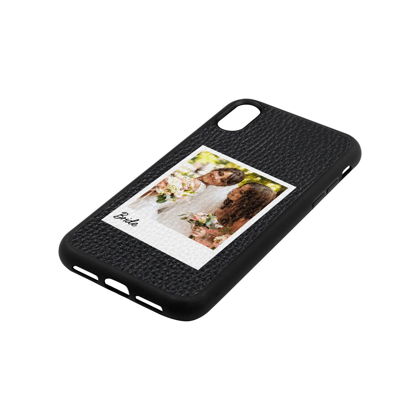Bridal Photo Black Pebble Leather iPhone Xr Case Side Angle