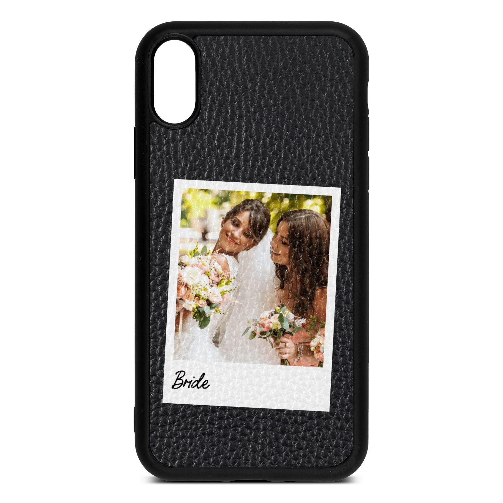 Bridal Photo Black Pebble Leather iPhone Xr Case