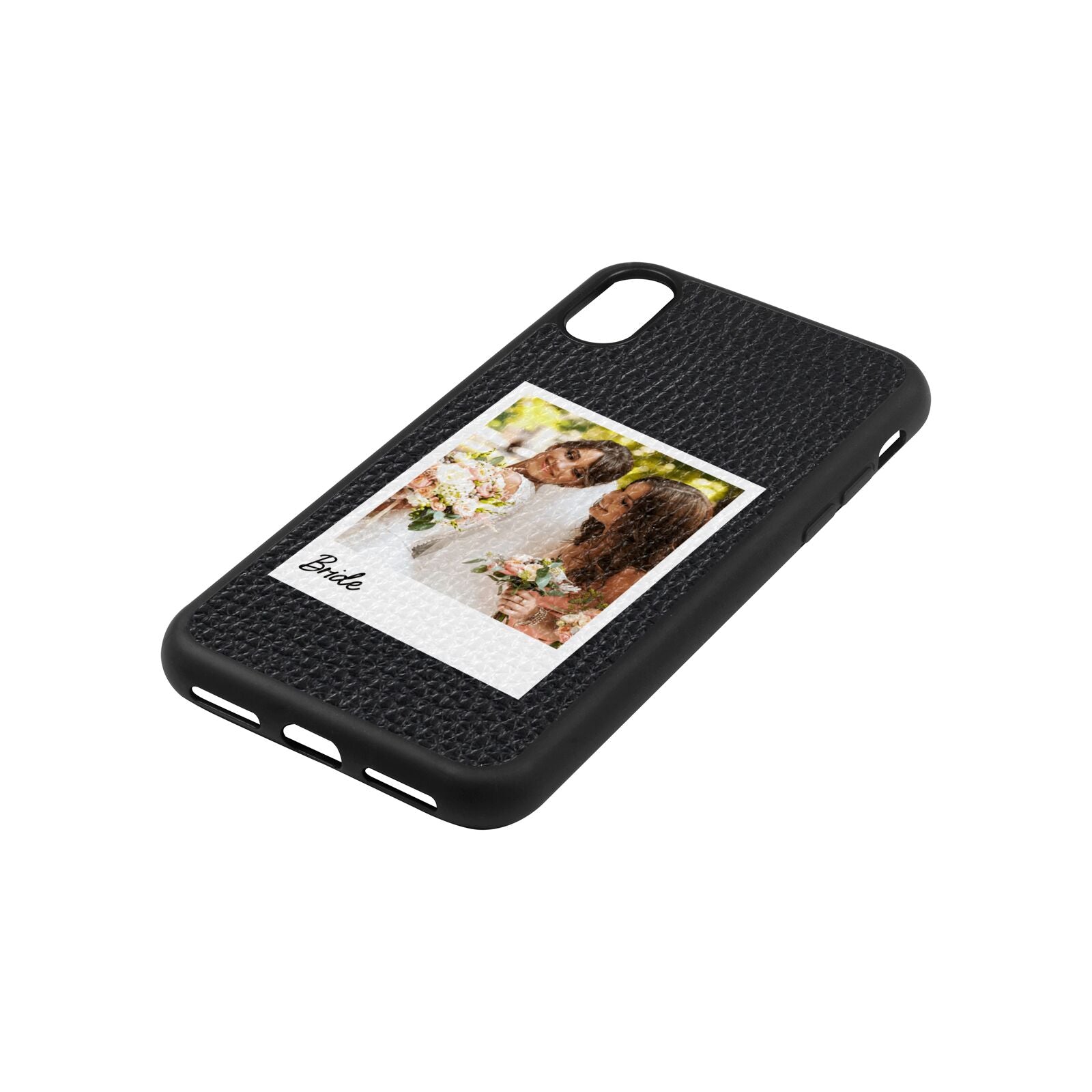 Bridal Photo Black Pebble Leather iPhone Xs Case Side Angle