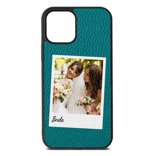 Bridal Photo Green Pebble Leather iPhone 12 Case