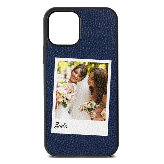 Bridal Photo Navy Blue Pebble Leather iPhone 12 Case