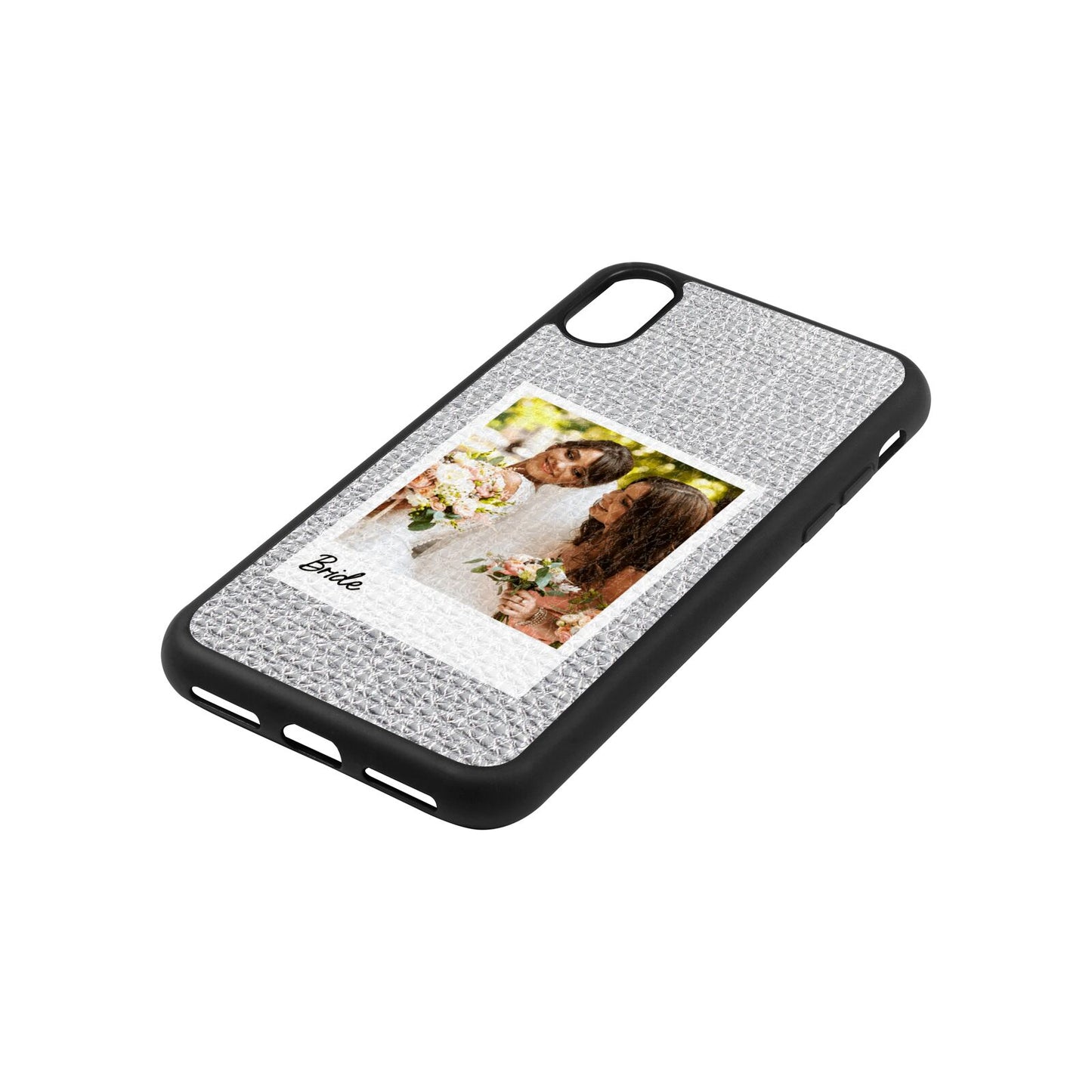 Bridal Photo Silver Gold Pebble Leather iPhone Xs Case Side Angle