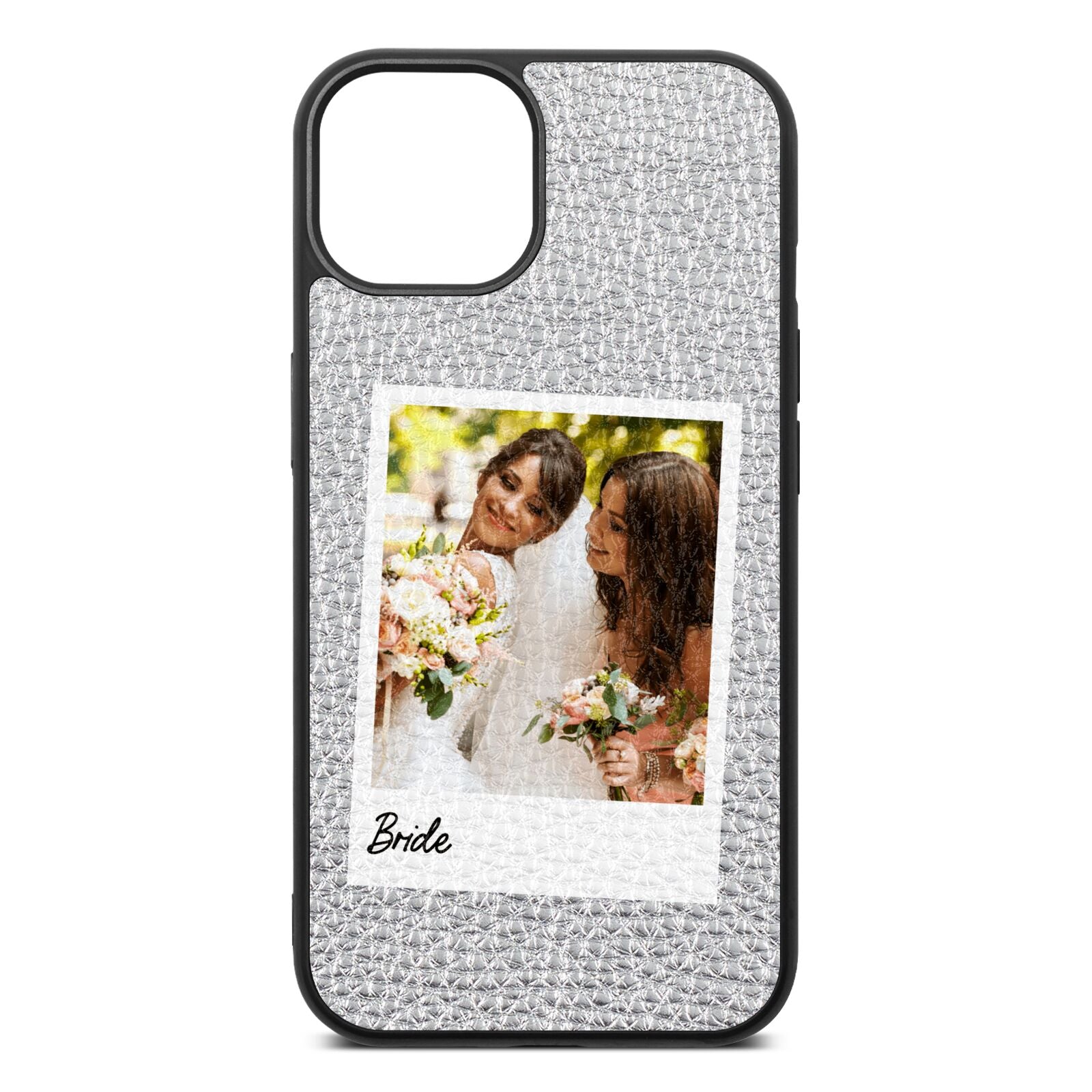 Bridal Photo Silver Pebble Leather iPhone 13 Case