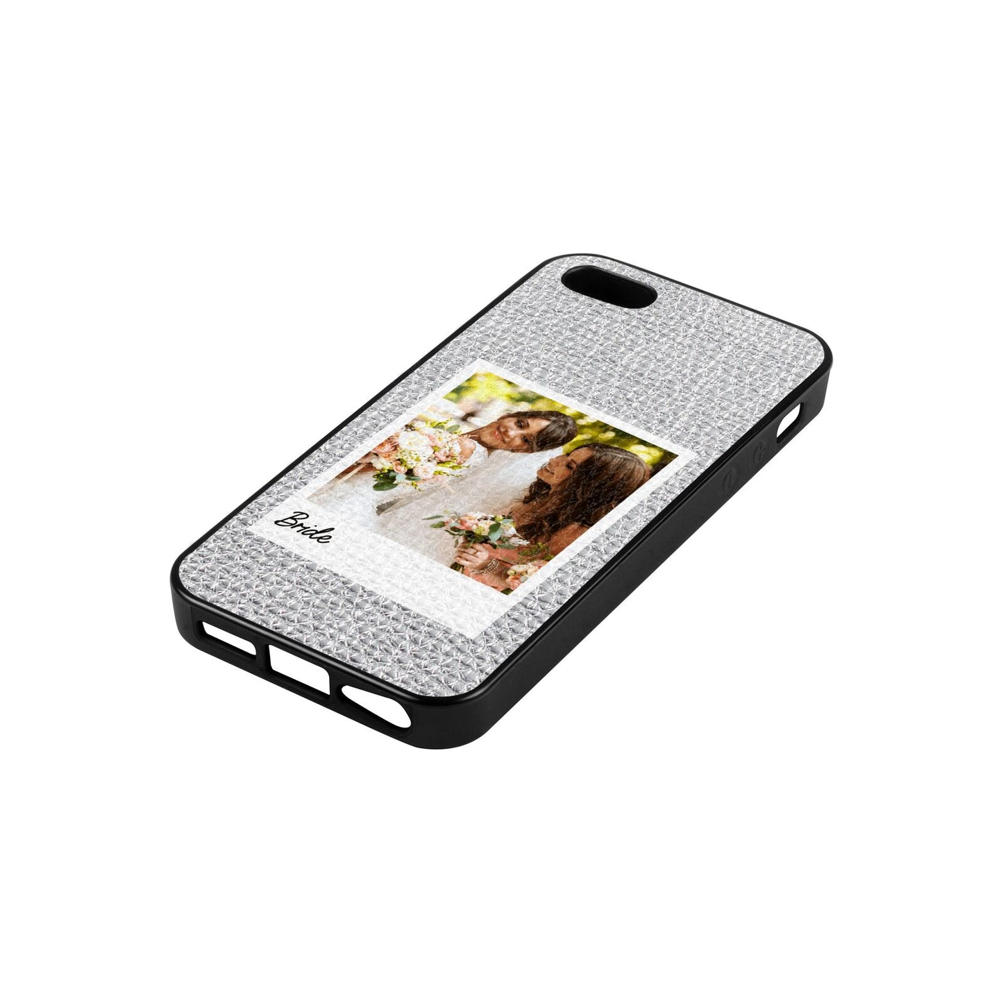 Bridal Photo Silver Pebble Leather iPhone 5 Case Side Angle
