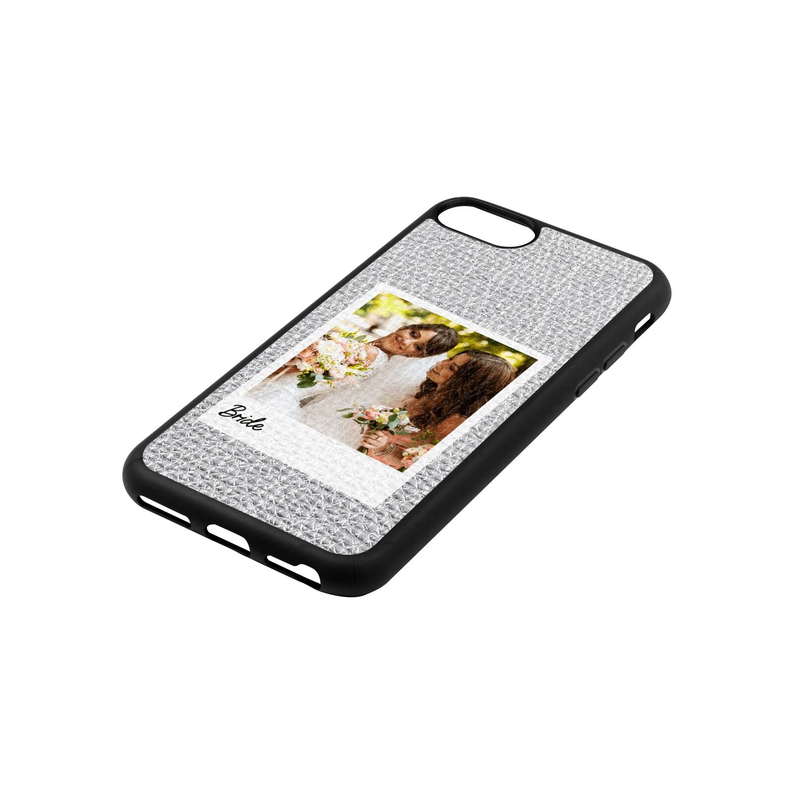 Bridal Photo Silver Pebble Leather iPhone 8 Case Side Angle