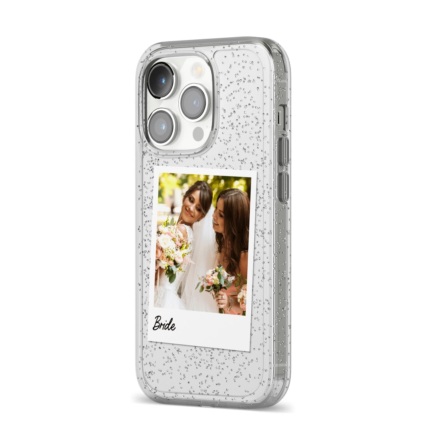 Bridal Photo iPhone 14 Pro Glitter Tough Case Silver Angled Image