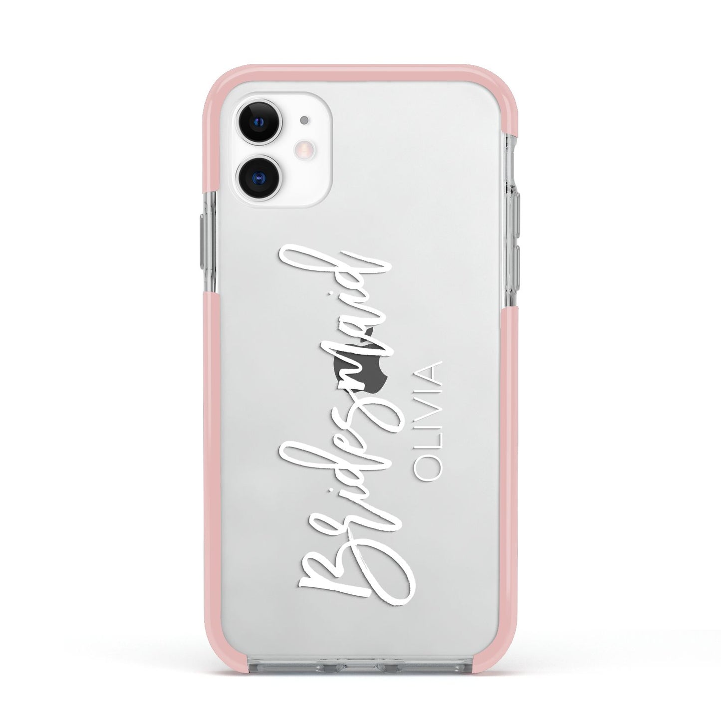 Bridesmaid Personalised Apple iPhone 11 in White with Pink Impact Case