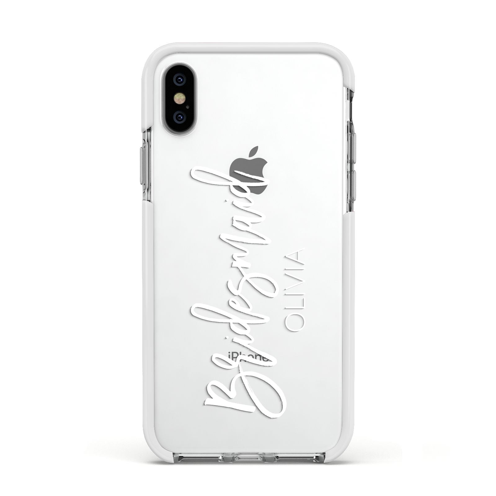 Bridesmaid Personalised Apple iPhone Xs Impact Case White Edge on Silver Phone