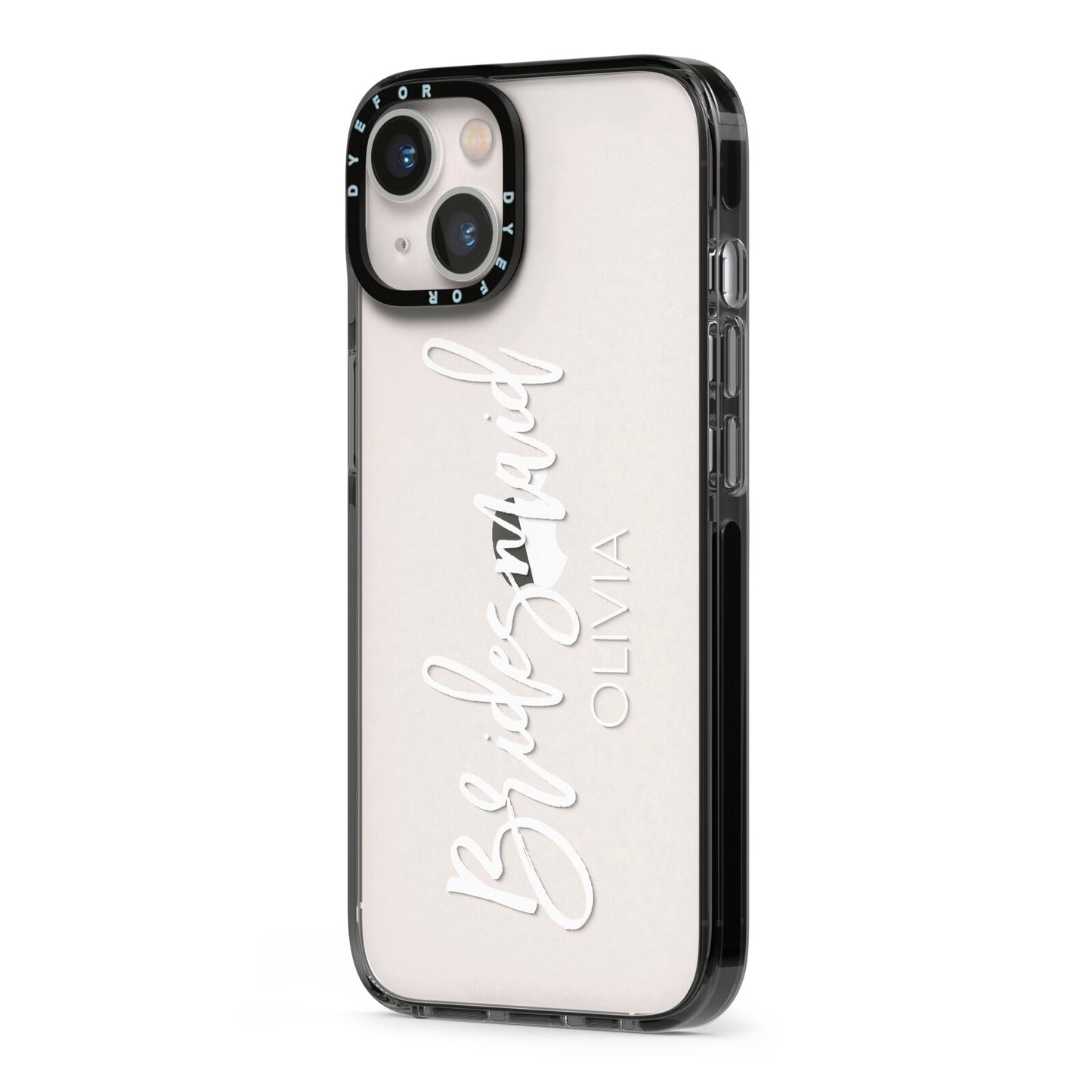 Bridesmaid Personalised iPhone 13 Black Impact Case Side Angle on Silver phone