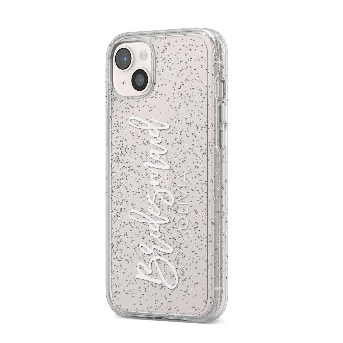 Bridesmaid Personalised iPhone 14 Plus Glitter Tough Case Starlight Angled Image