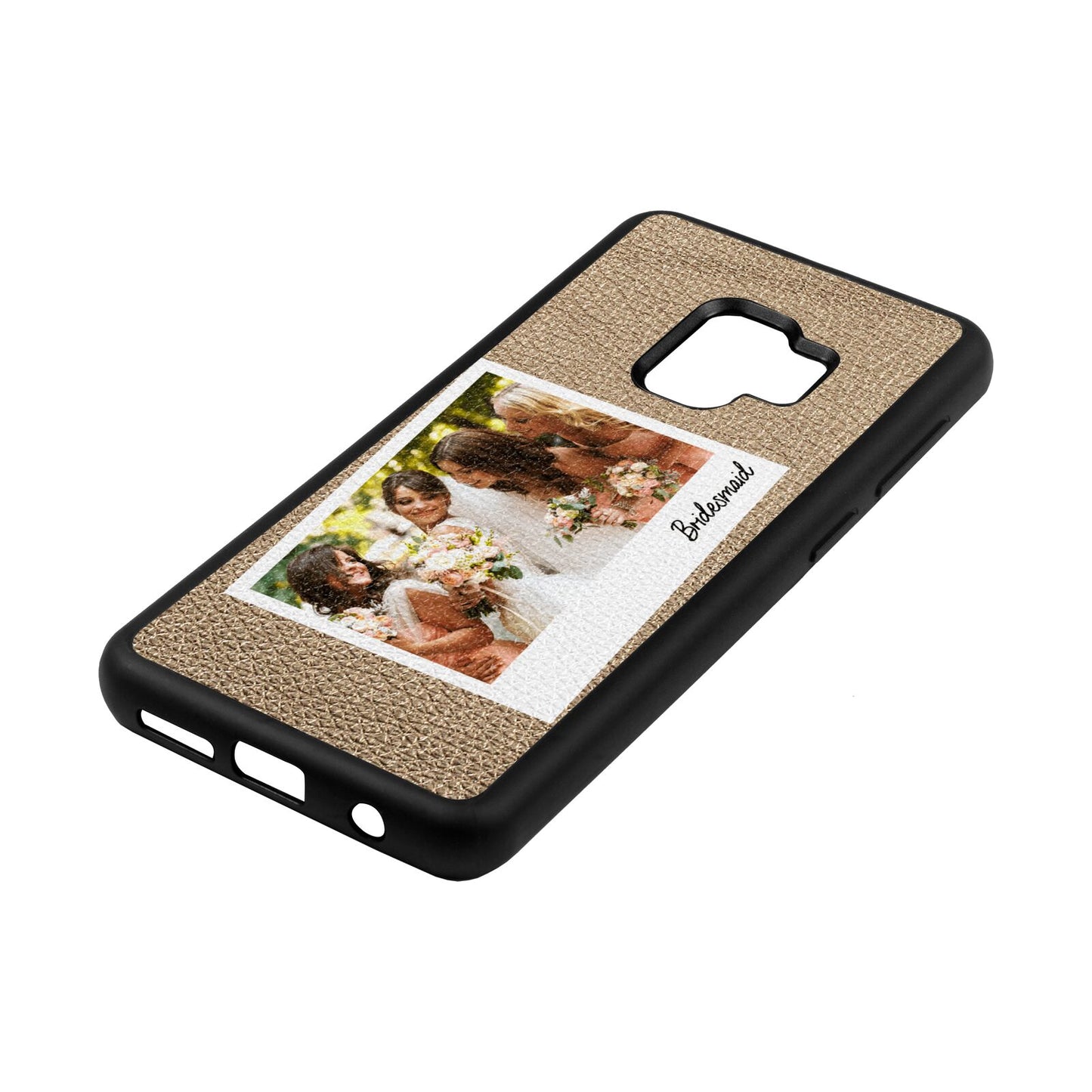 Bridesmaid Photo Gold Pebble Leather Samsung S9 Case Side Angle