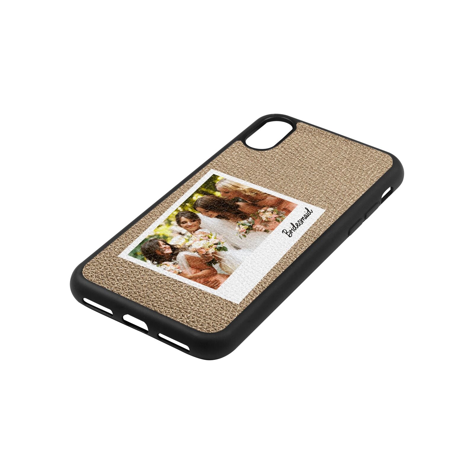 Bridesmaid Photo Gold Pebble Leather iPhone Xs Case Side Angle