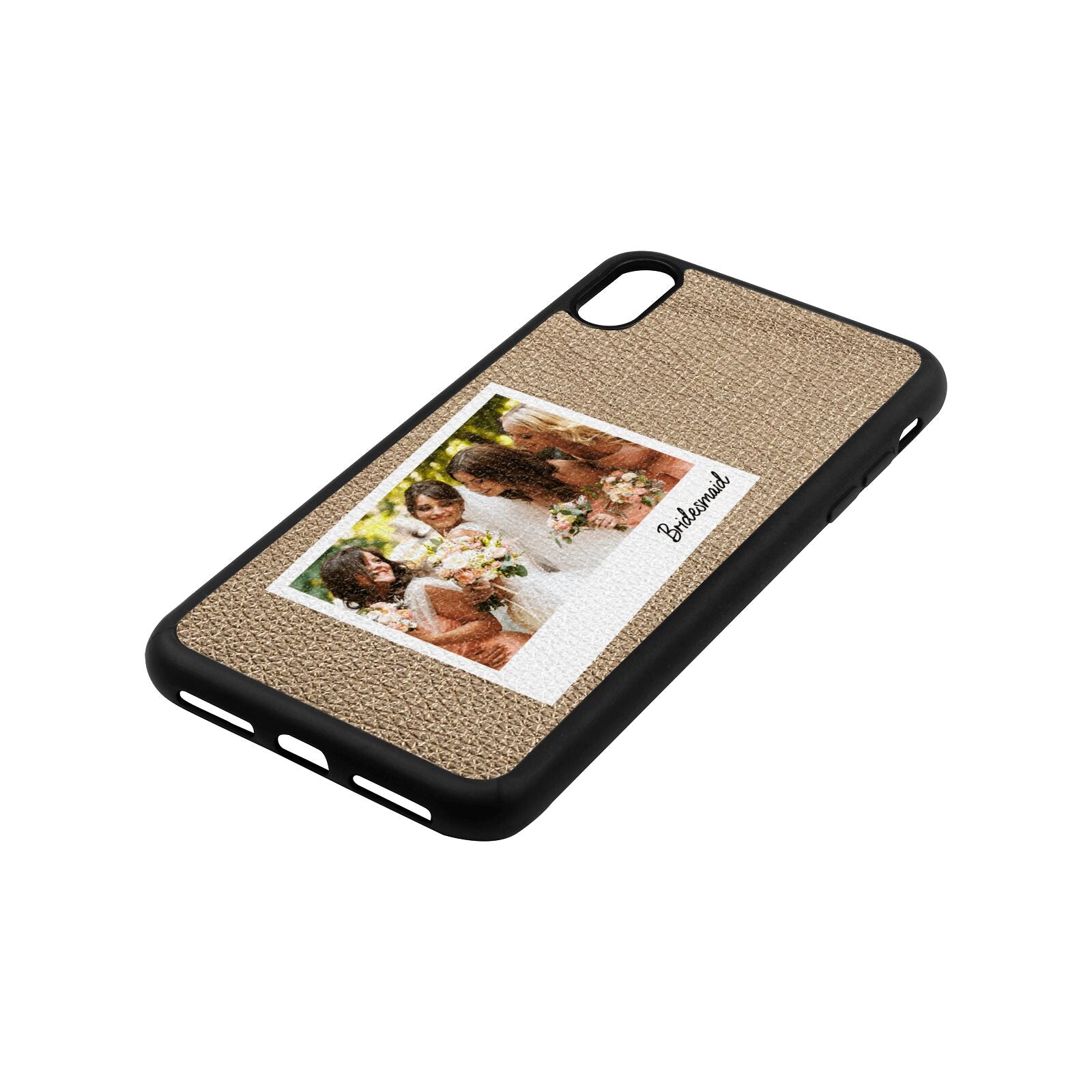 Bridesmaid Photo Gold Pebble Leather iPhone Xs Max Case Side Angle