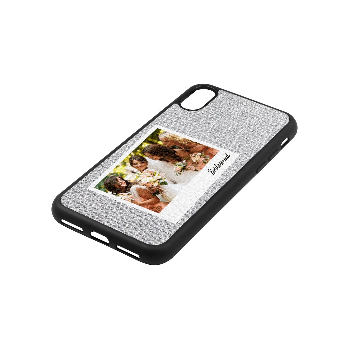 Bridesmaid Photo Silver Gold Pebble Leather iPhone Xs Case Side Angle