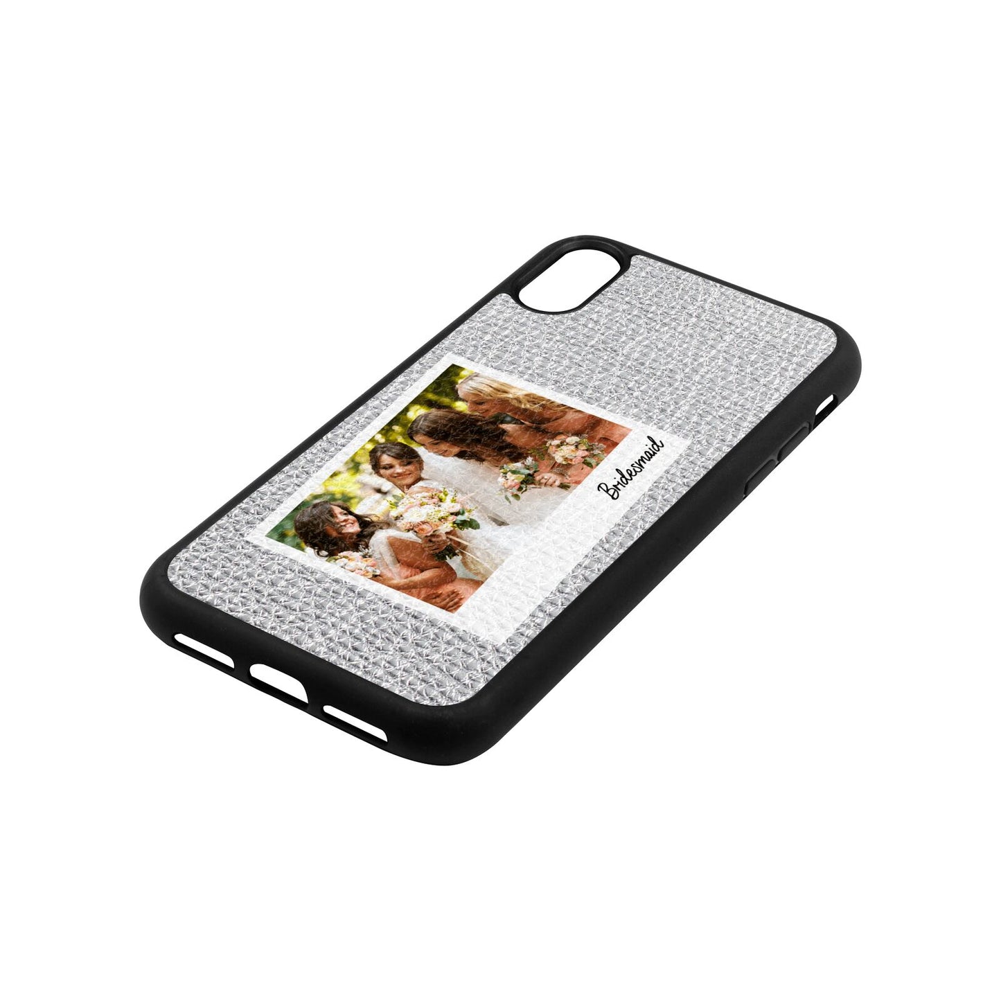 Bridesmaid Photo Silver Pebble Leather iPhone Xr Case Side Angle