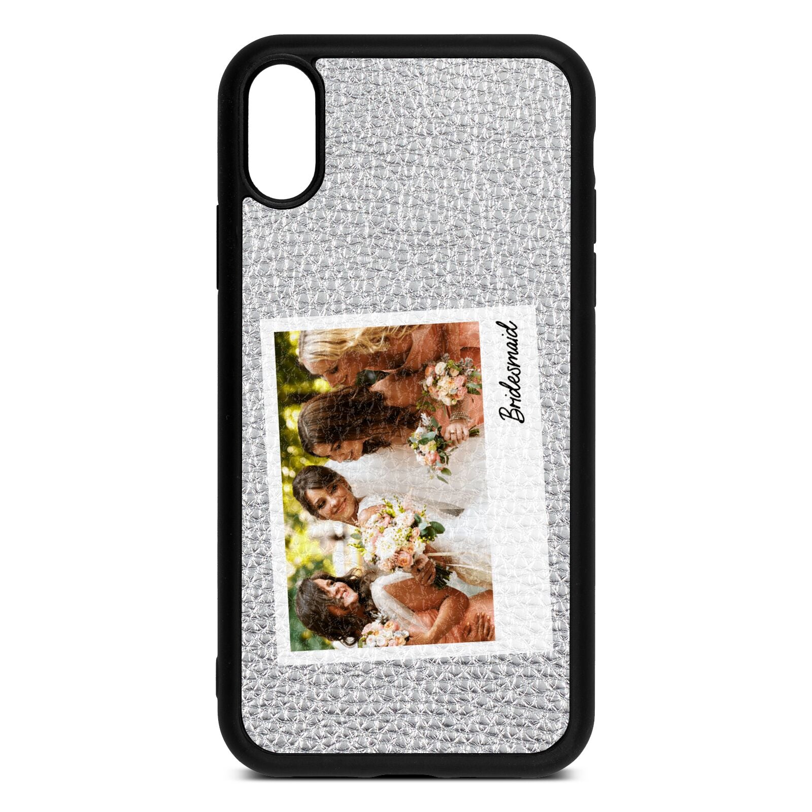 Bridesmaid Photo Silver Pebble Leather iPhone Xr Case