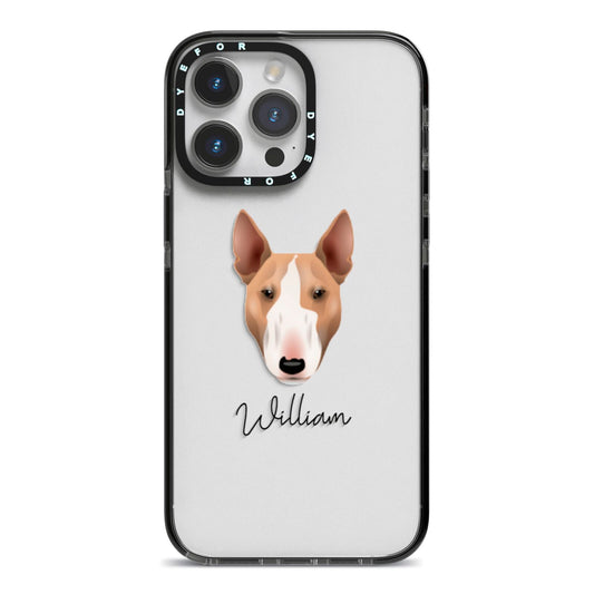 Bull Terrier Personalised iPhone 14 Pro Max Black Impact Case on Silver phone
