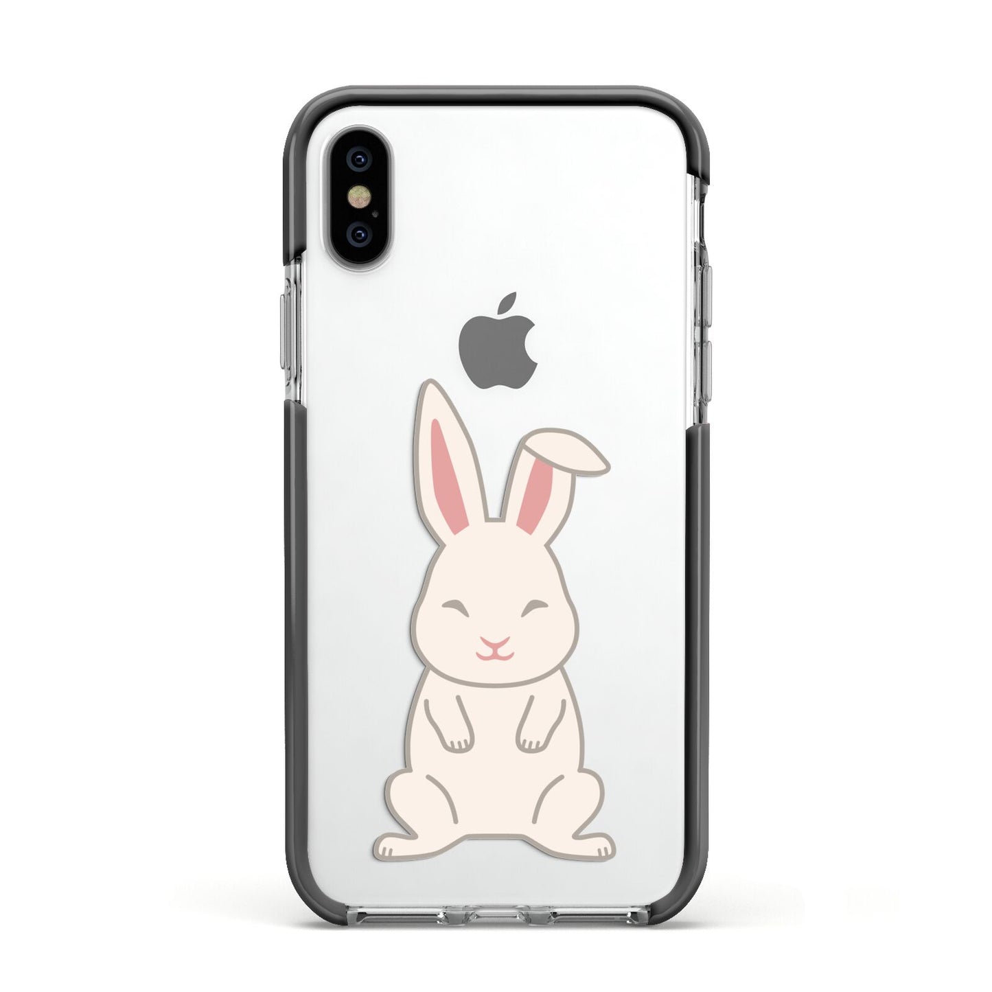 Bunny Apple iPhone Xs Impact Case Black Edge on Silver Phone
