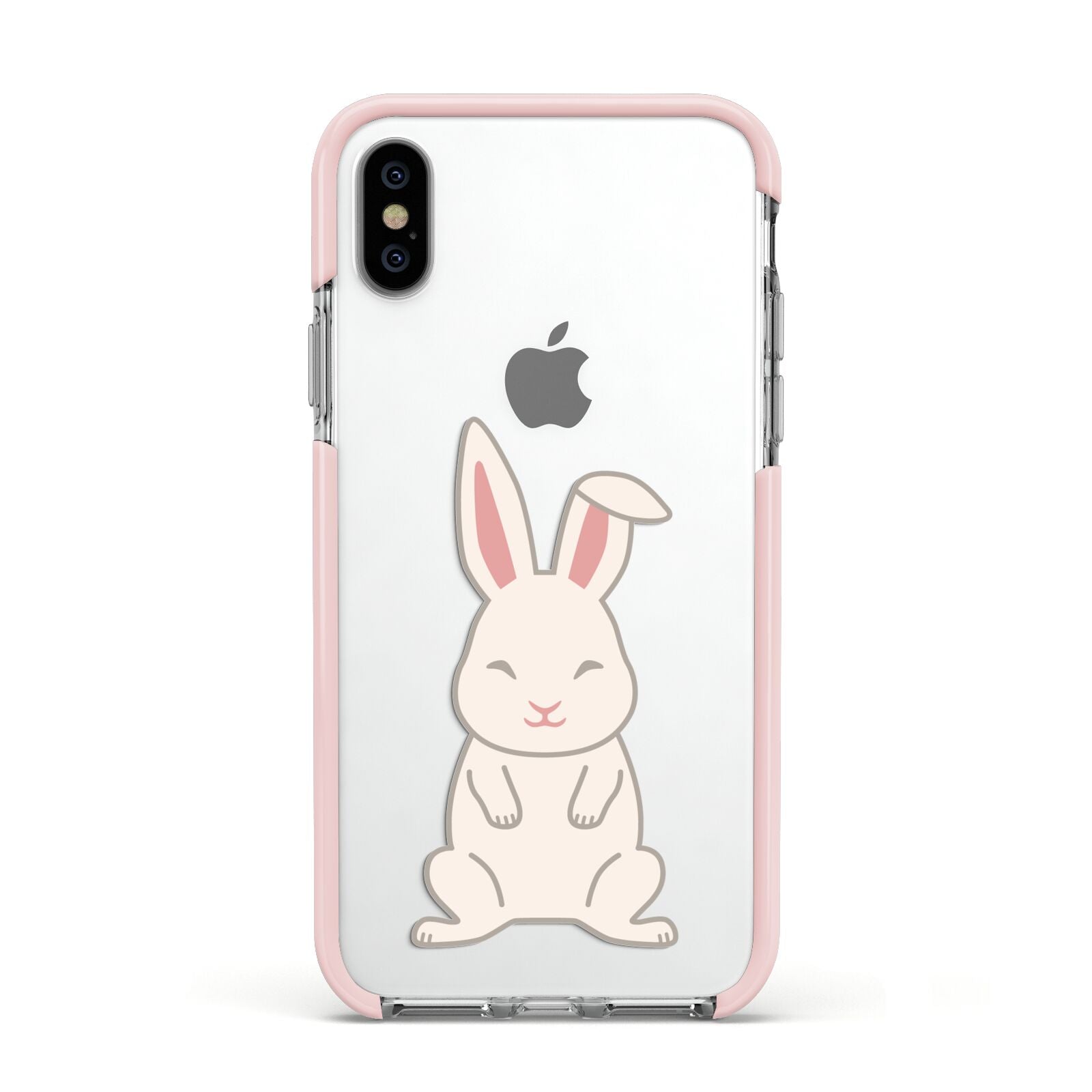 Bunny Apple iPhone Xs Impact Case Pink Edge on Silver Phone