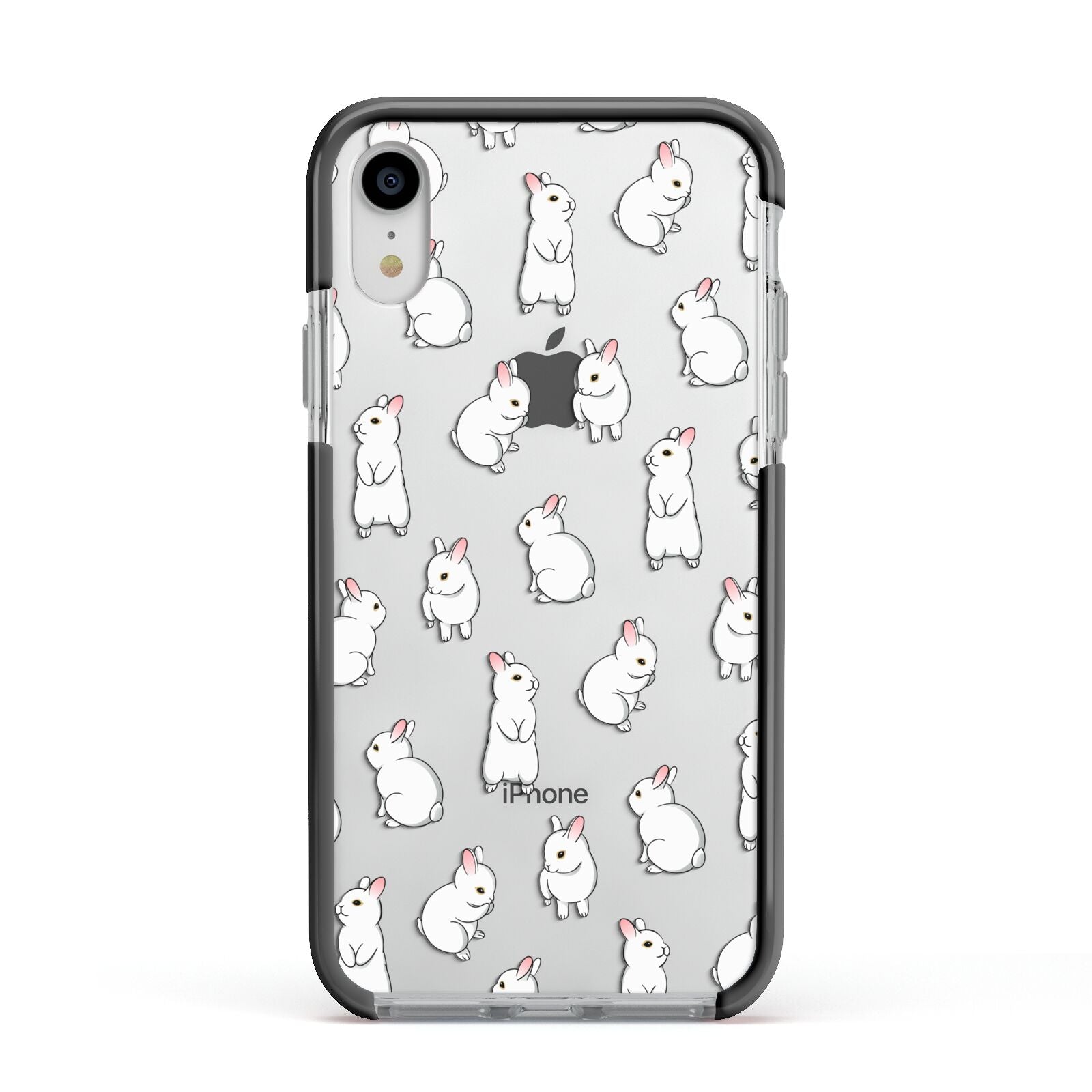 Bunny Rabbit Apple iPhone XR Impact Case Black Edge on Silver Phone