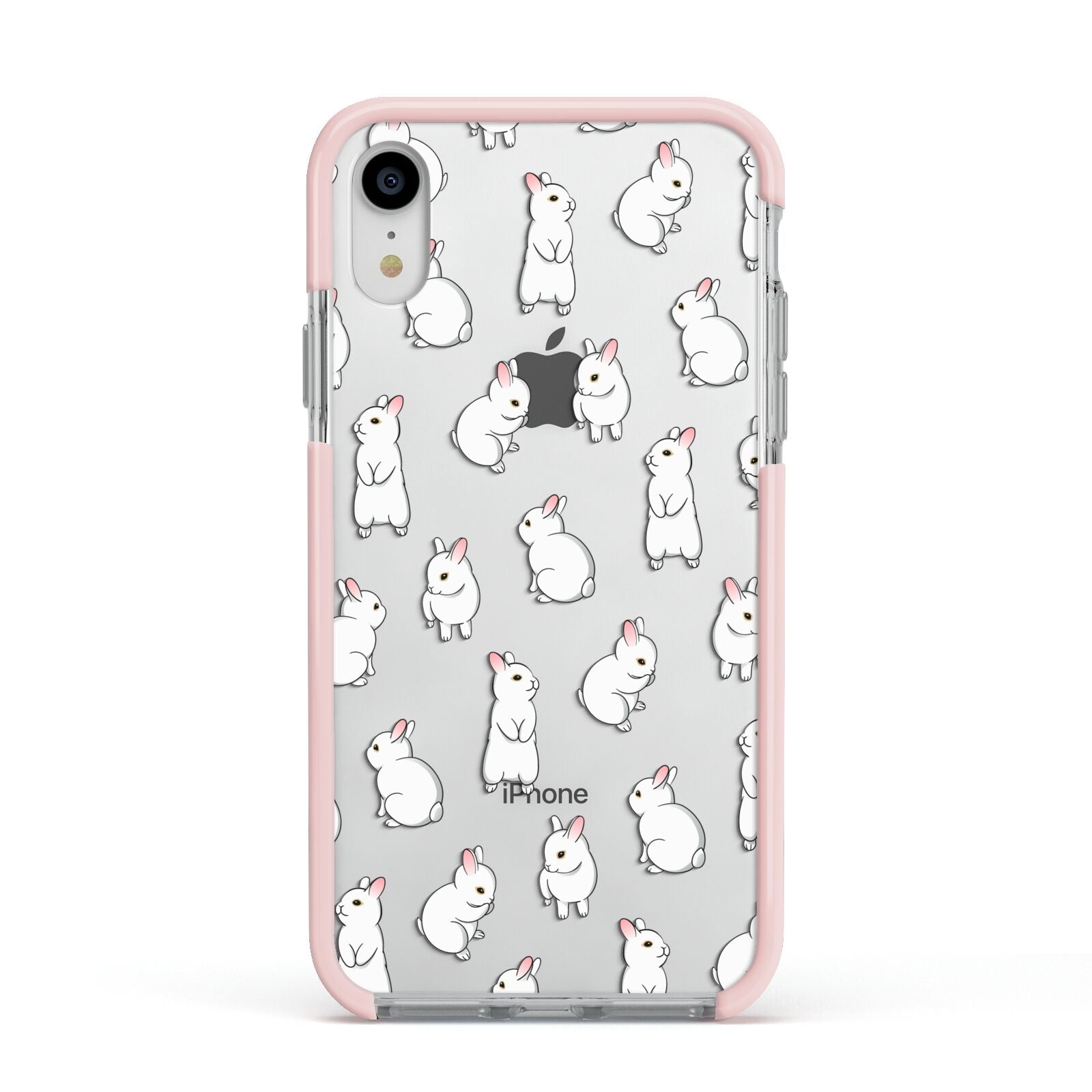 Bunny Rabbit Apple iPhone XR Impact Case Pink Edge on Silver Phone