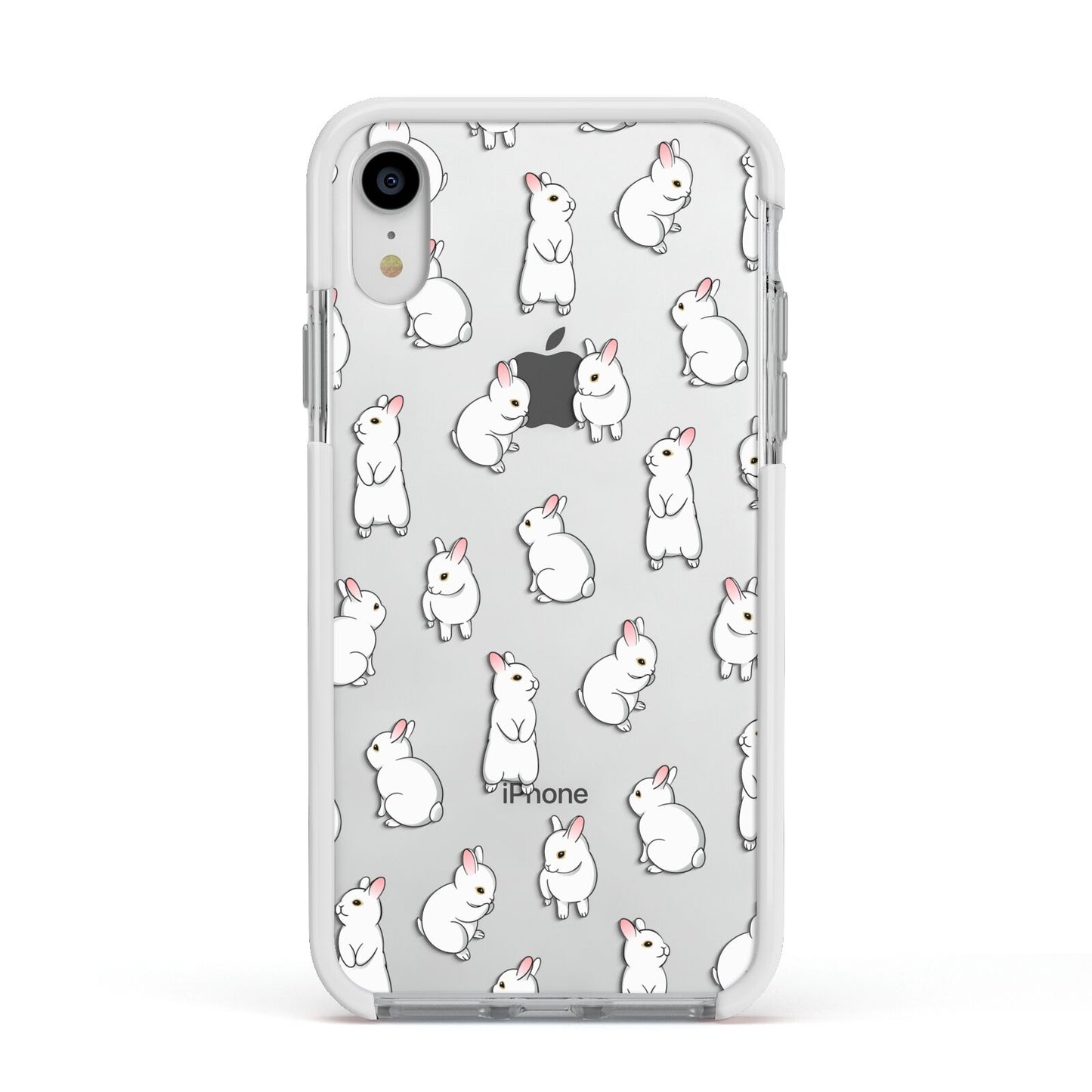 Bunny Rabbit Apple iPhone XR Impact Case White Edge on Silver Phone