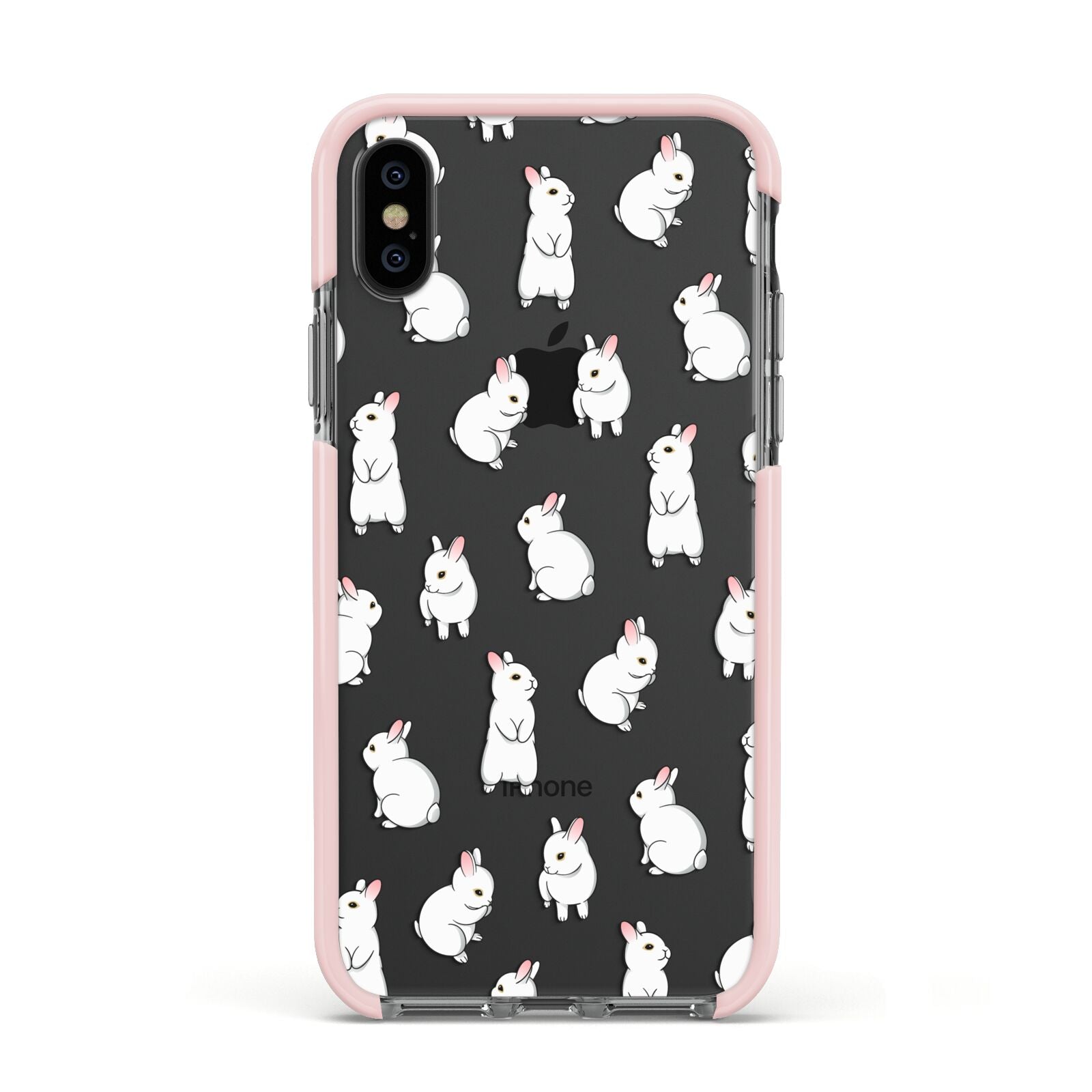 Bunny Rabbit Apple iPhone Xs Impact Case Pink Edge on Black Phone
