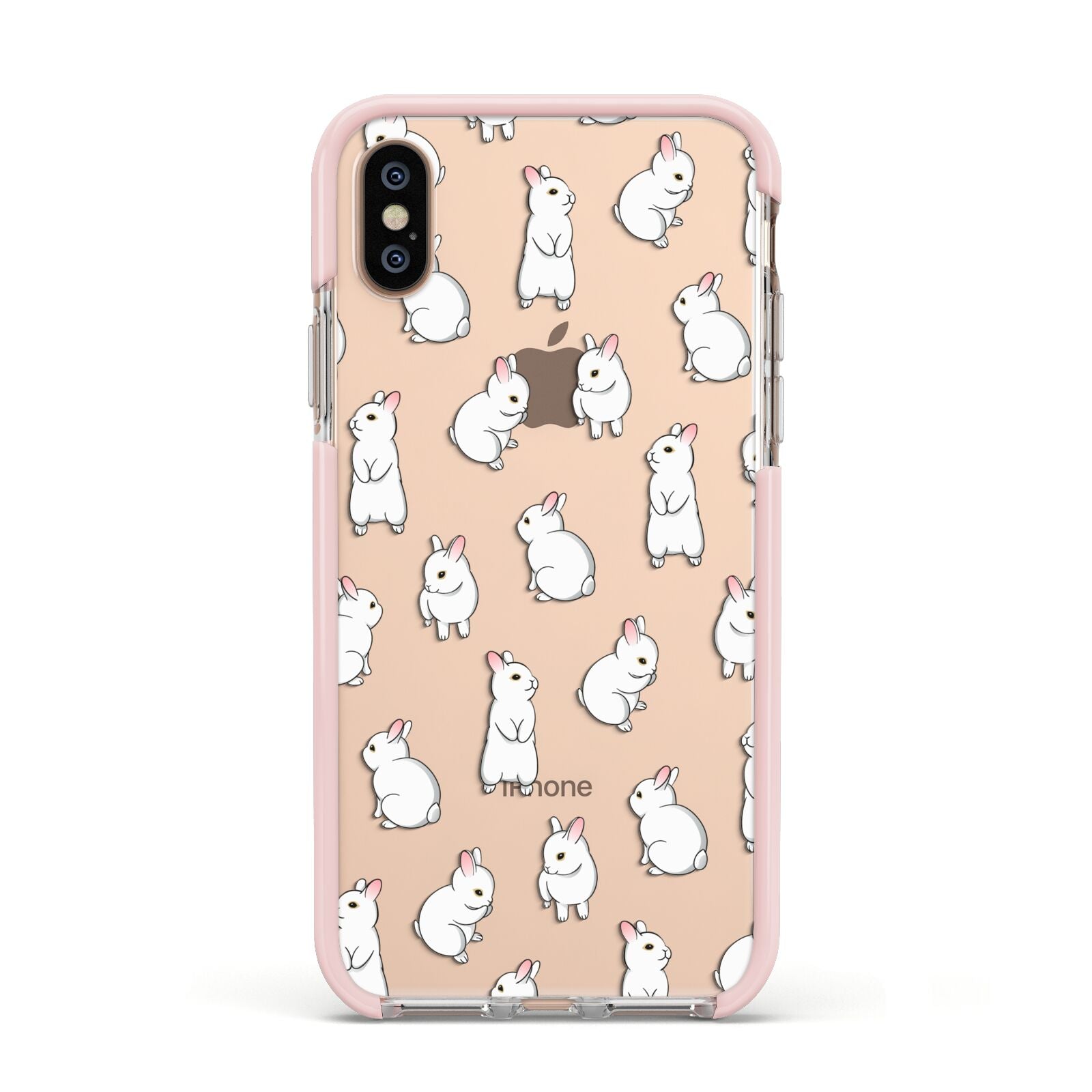 Bunny Rabbit Apple iPhone Xs Impact Case Pink Edge on Gold Phone