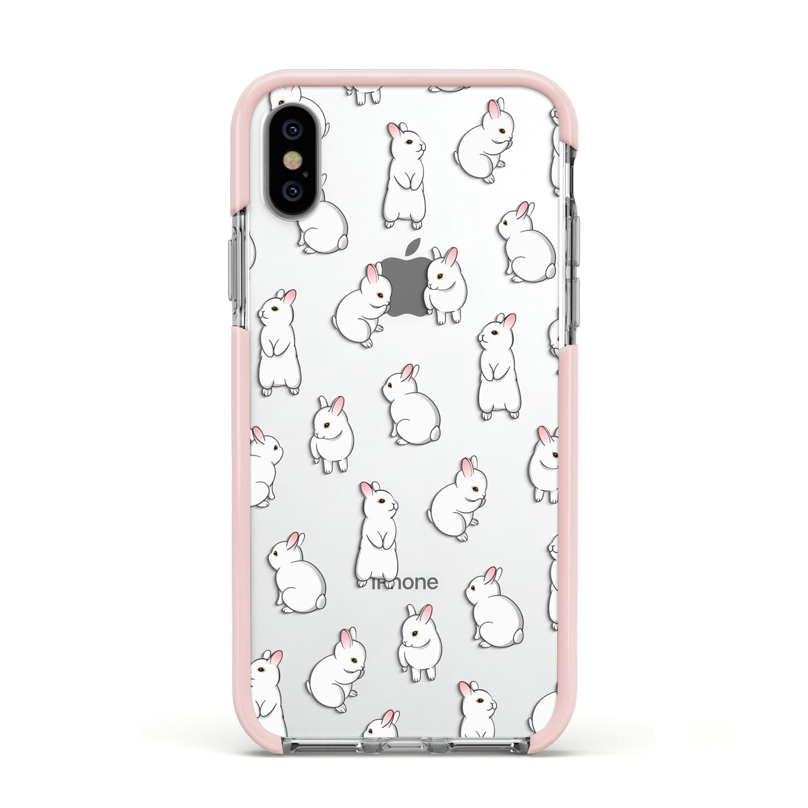 Bunny Rabbit Apple iPhone Xs Impact Case Pink Edge on Silver Phone