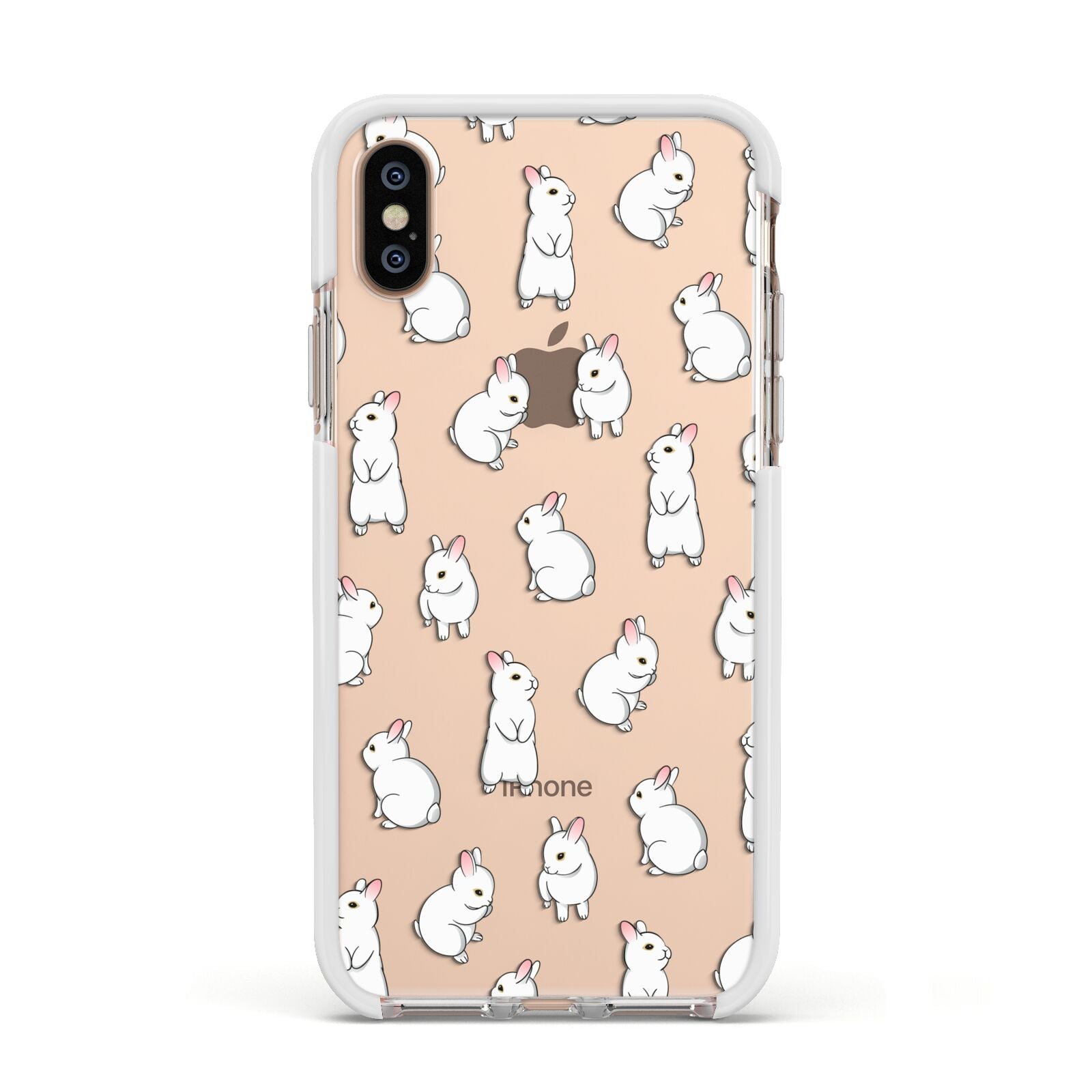 Bunny Rabbit Apple iPhone Xs Impact Case White Edge on Gold Phone