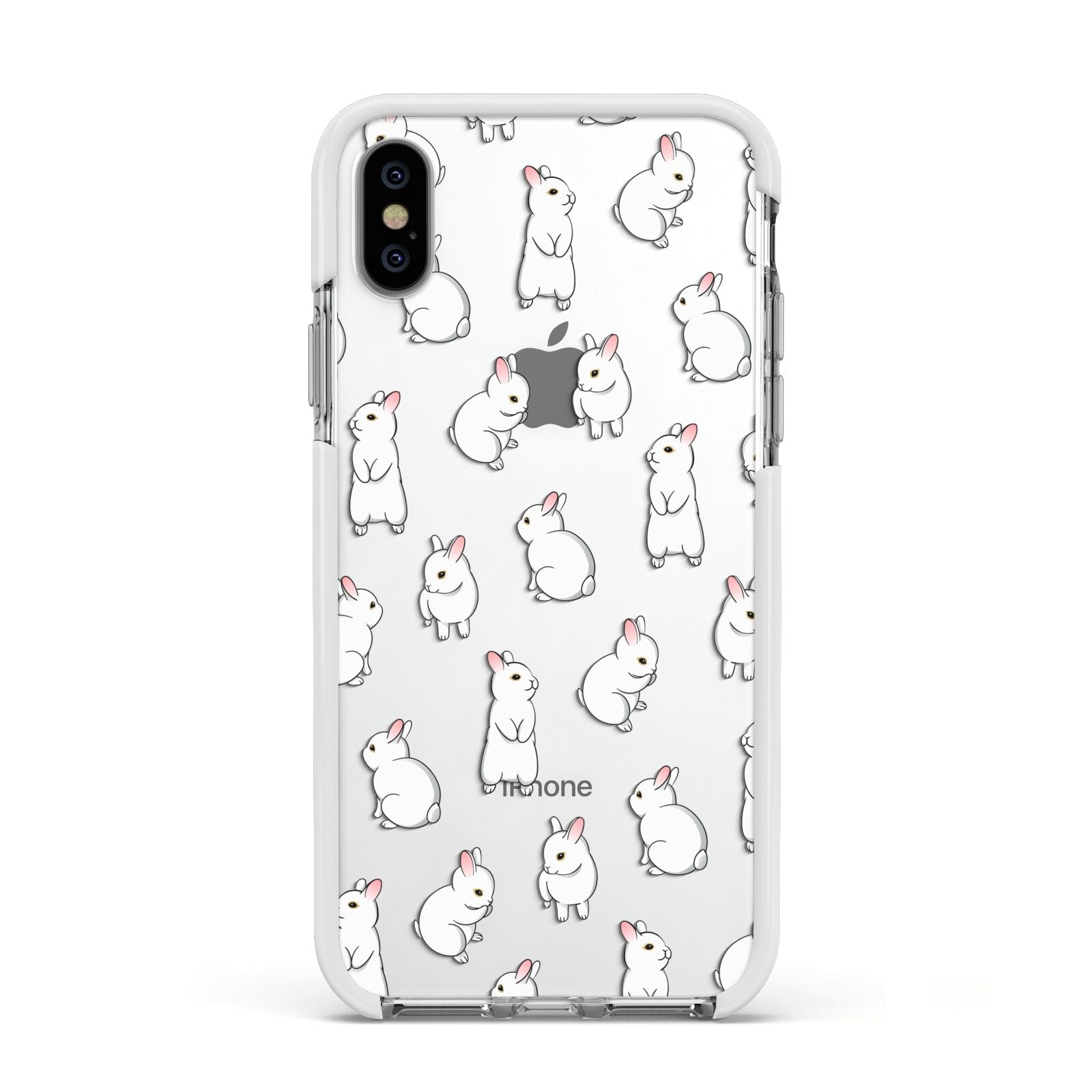 Bunny Rabbit Apple iPhone Xs Impact Case White Edge on Silver Phone