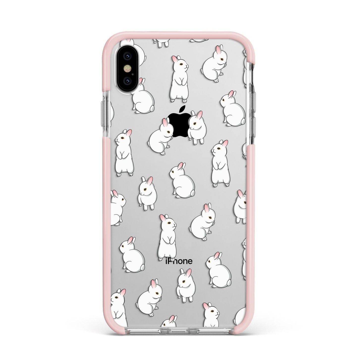 Bunny Rabbit Apple iPhone Xs Max Impact Case Pink Edge on Silver Phone