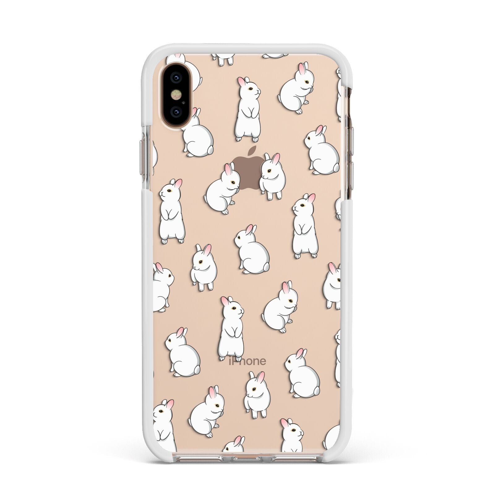 Bunny Rabbit Apple iPhone Xs Max Impact Case White Edge on Gold Phone