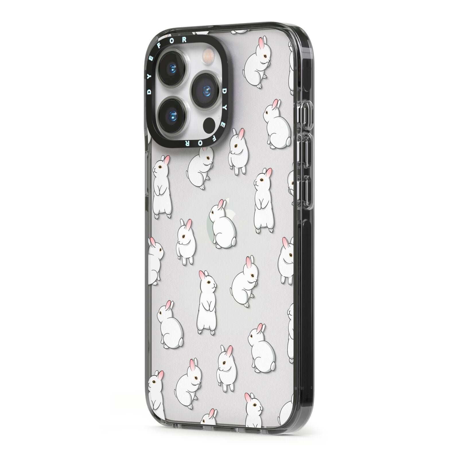 Bunny Rabbit iPhone 13 Pro Black Impact Case Side Angle on Silver phone