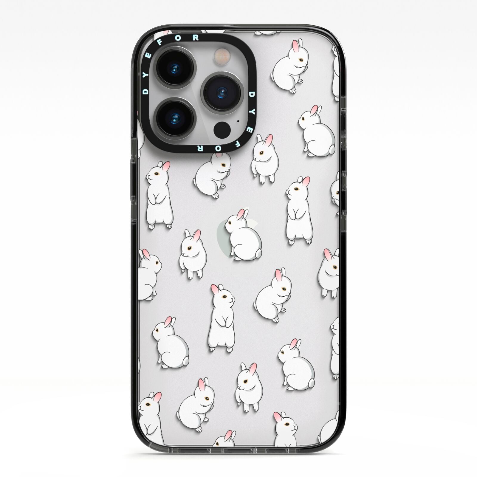 Bunny Rabbit iPhone 13 Pro Black Impact Case on Silver phone