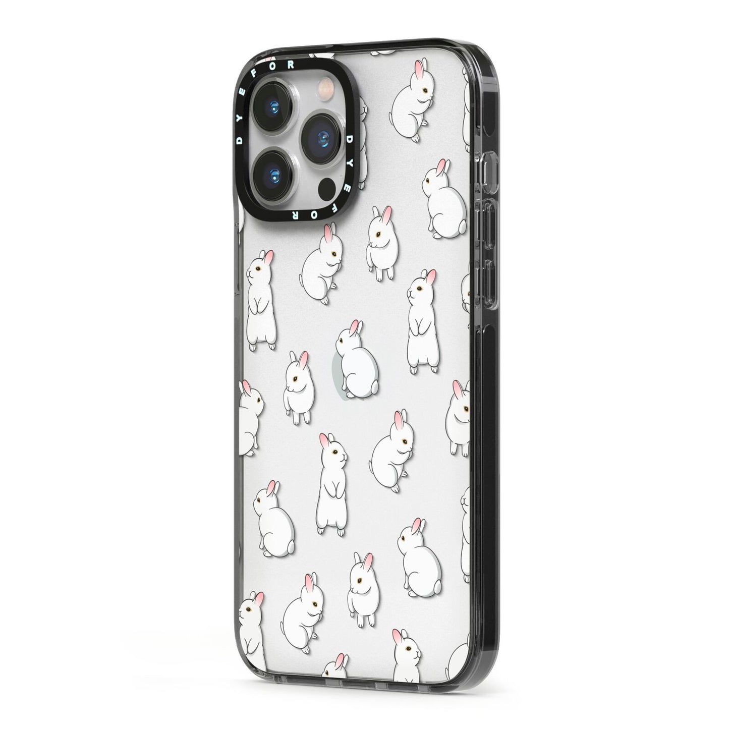Bunny Rabbit iPhone 13 Pro Max Black Impact Case Side Angle on Silver phone