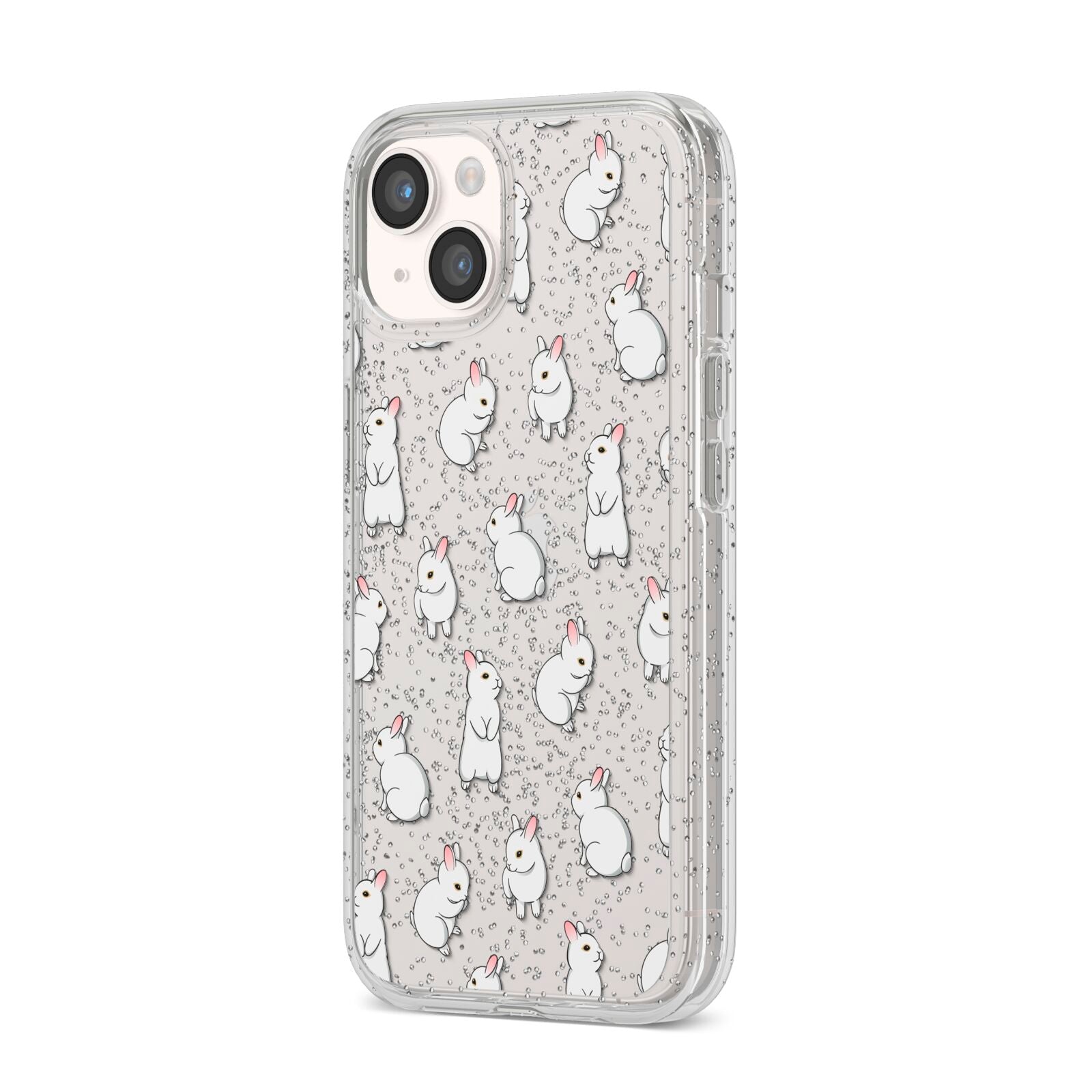 Bunny Rabbit iPhone 14 Glitter Tough Case Starlight Angled Image
