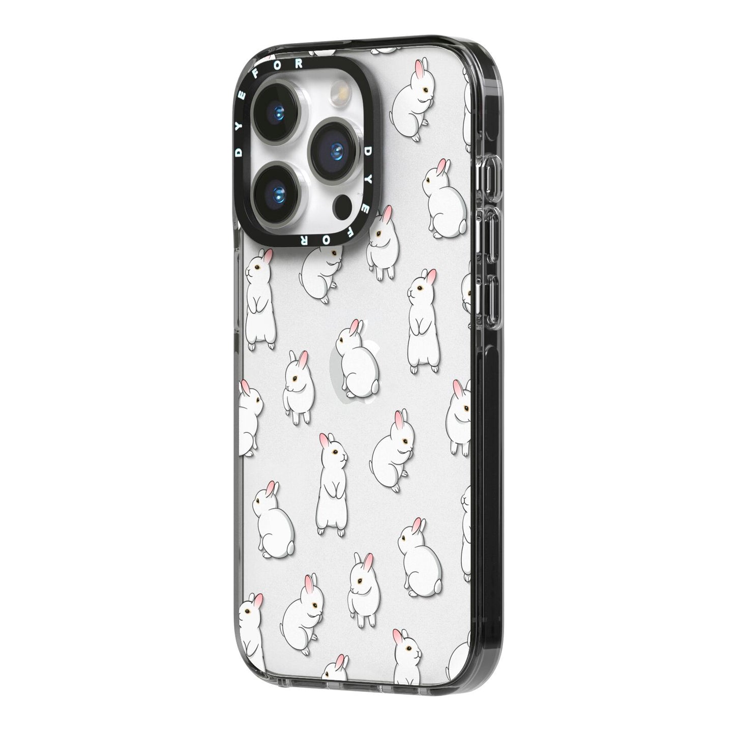 Bunny Rabbit iPhone 14 Pro Black Impact Case Side Angle on Silver phone