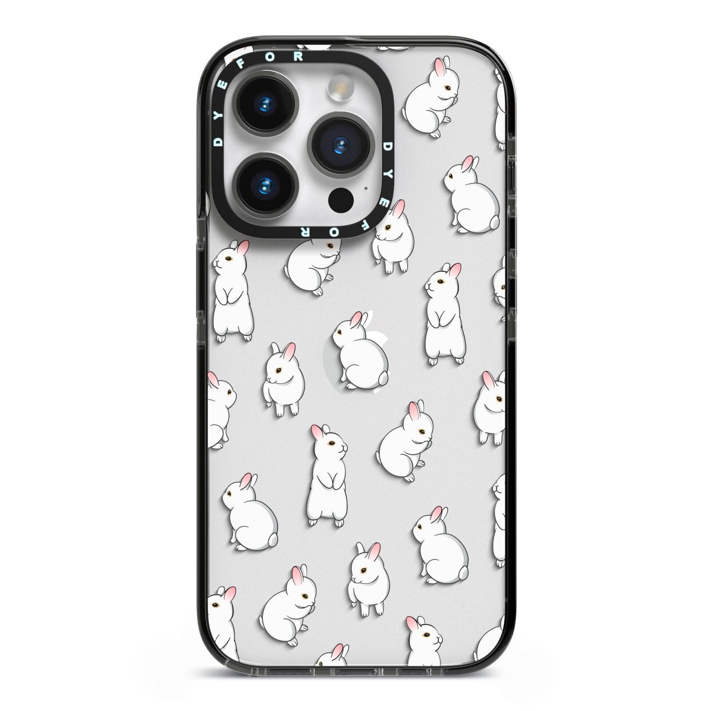 Bunny Rabbit iPhone 14 Pro Black Impact Case on Silver phone