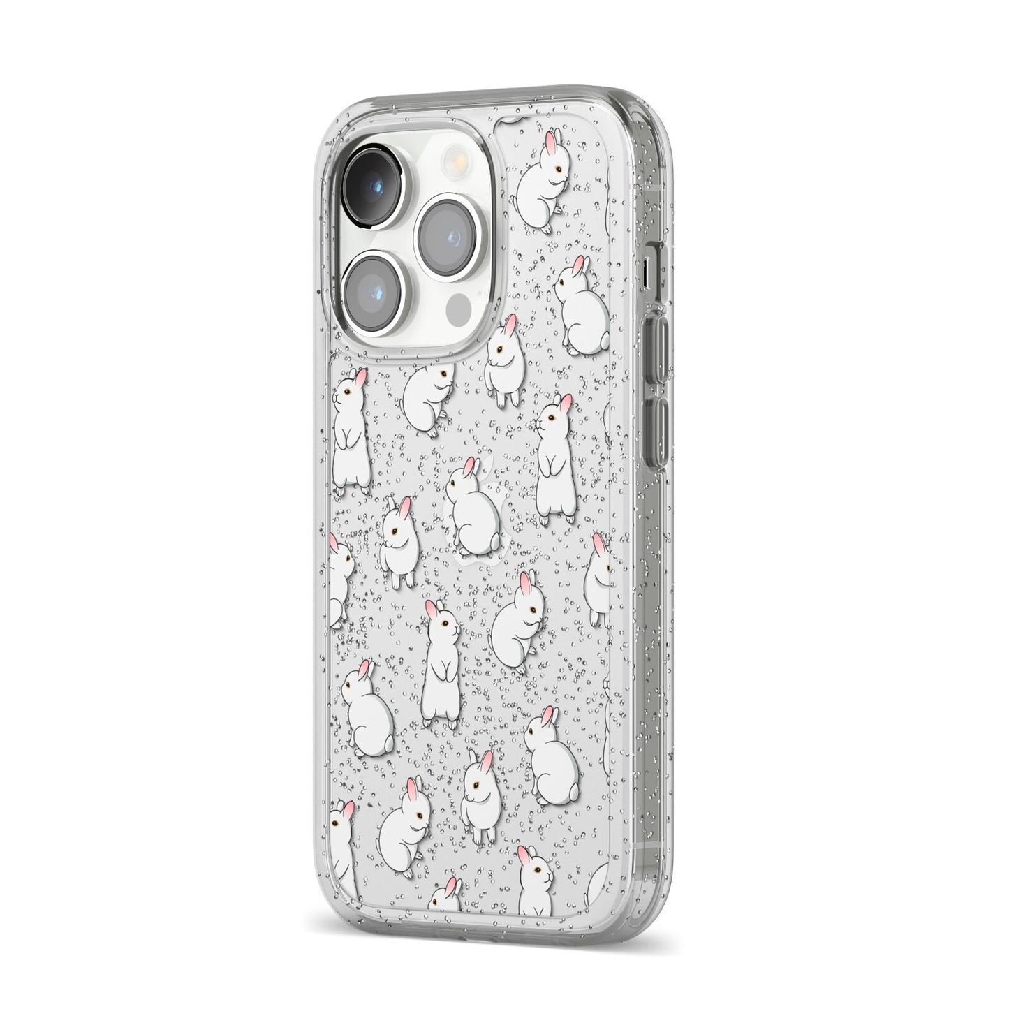 Bunny Rabbit iPhone 14 Pro Glitter Tough Case Silver Angled Image