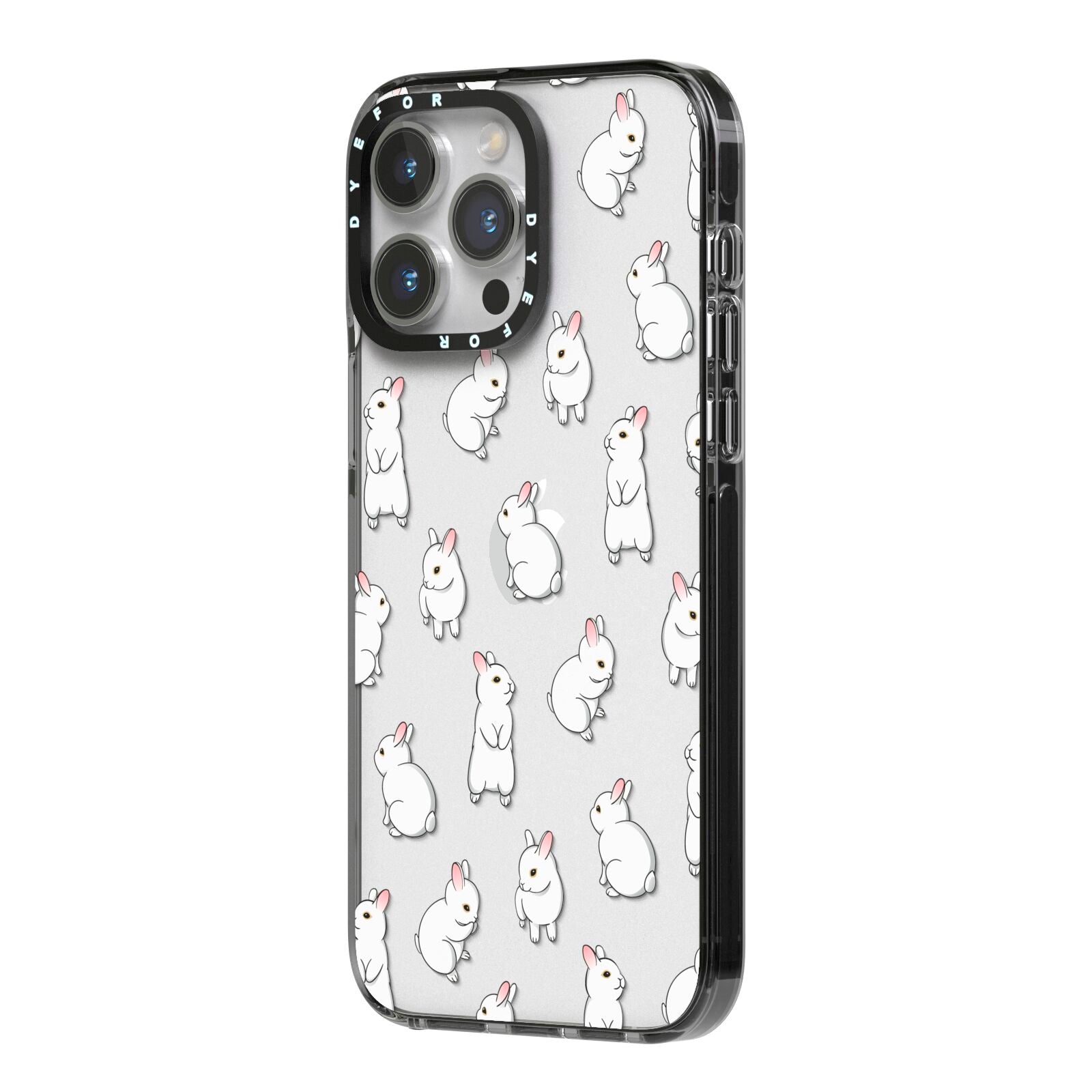 Bunny Rabbit iPhone 14 Pro Max Black Impact Case Side Angle on Silver phone