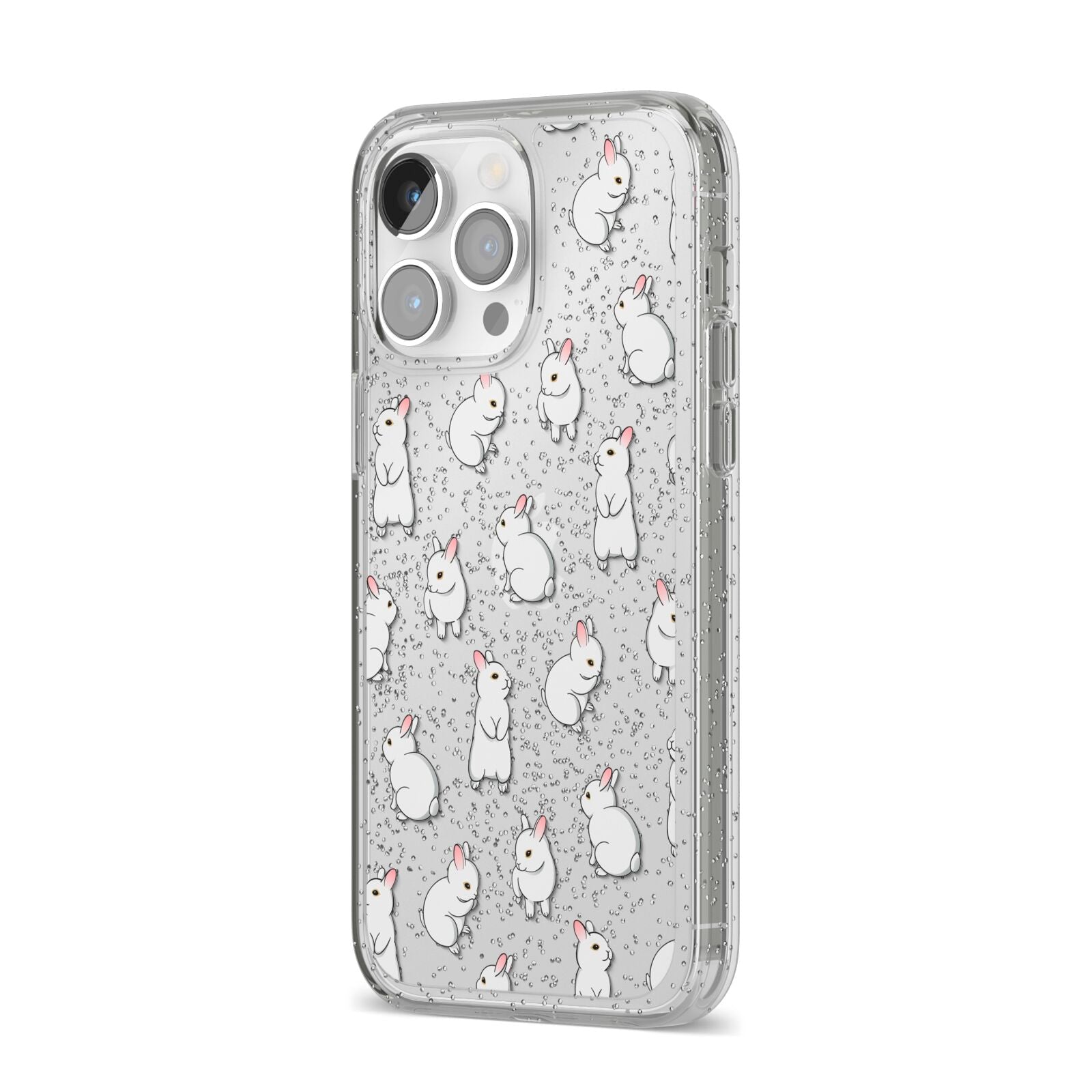 Bunny Rabbit iPhone 14 Pro Max Glitter Tough Case Silver Angled Image