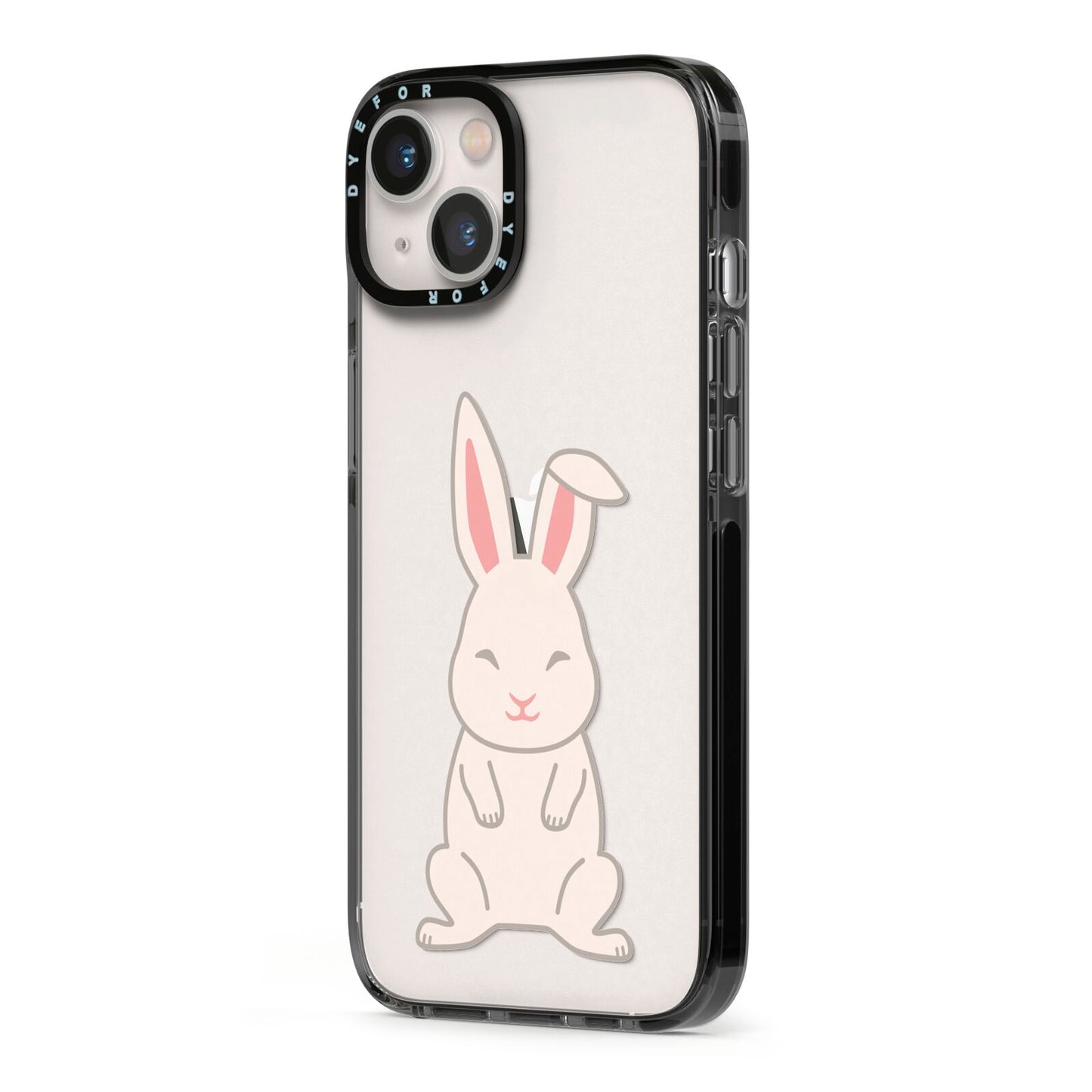 Bunny iPhone 13 Black Impact Case Side Angle on Silver phone