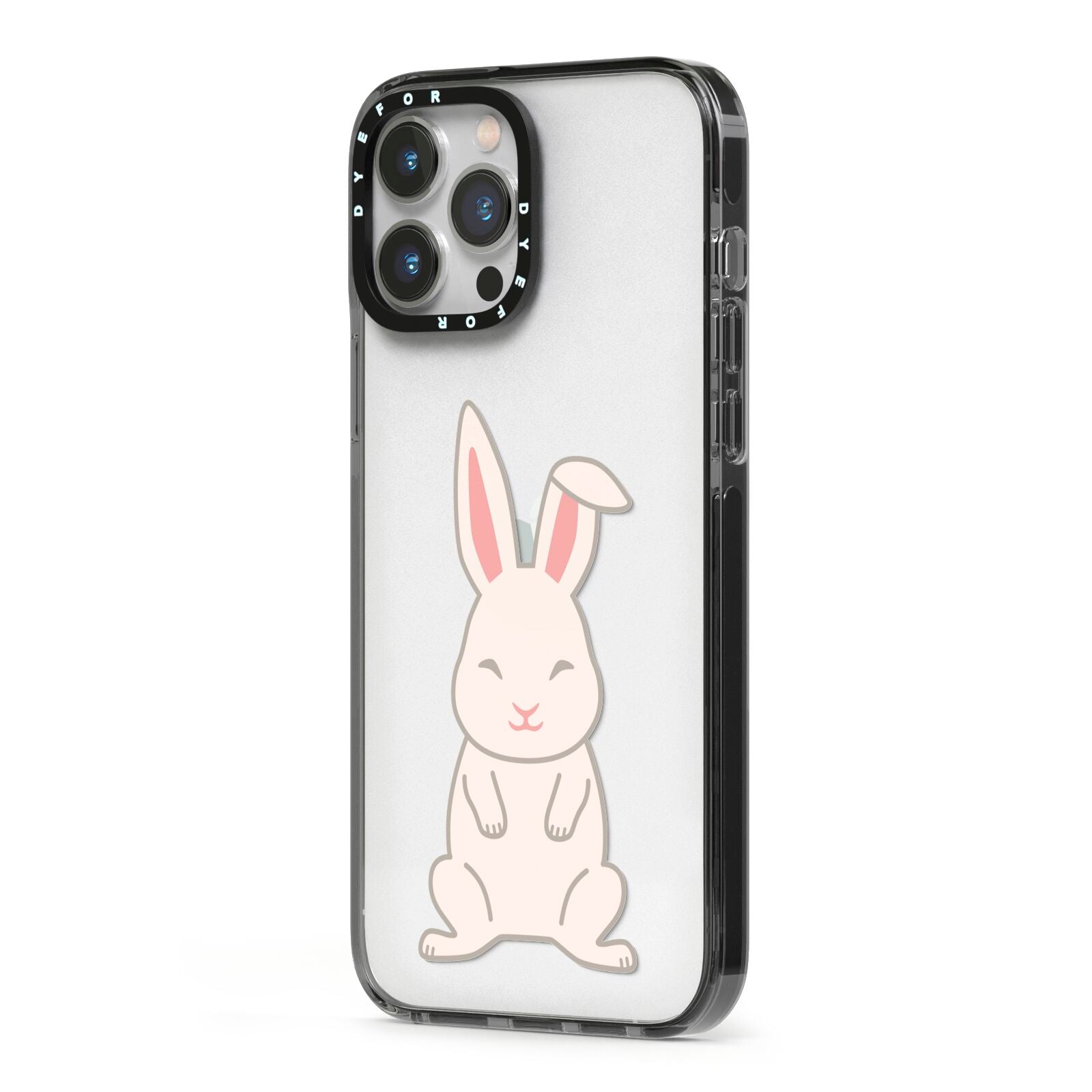 Bunny iPhone 13 Pro Max Black Impact Case Side Angle on Silver phone