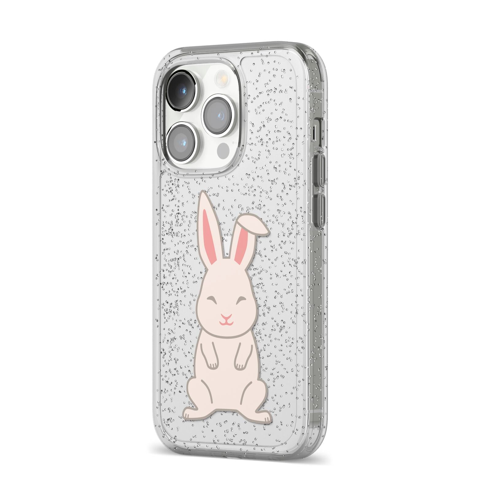 Bunny iPhone 14 Pro Glitter Tough Case Silver Angled Image