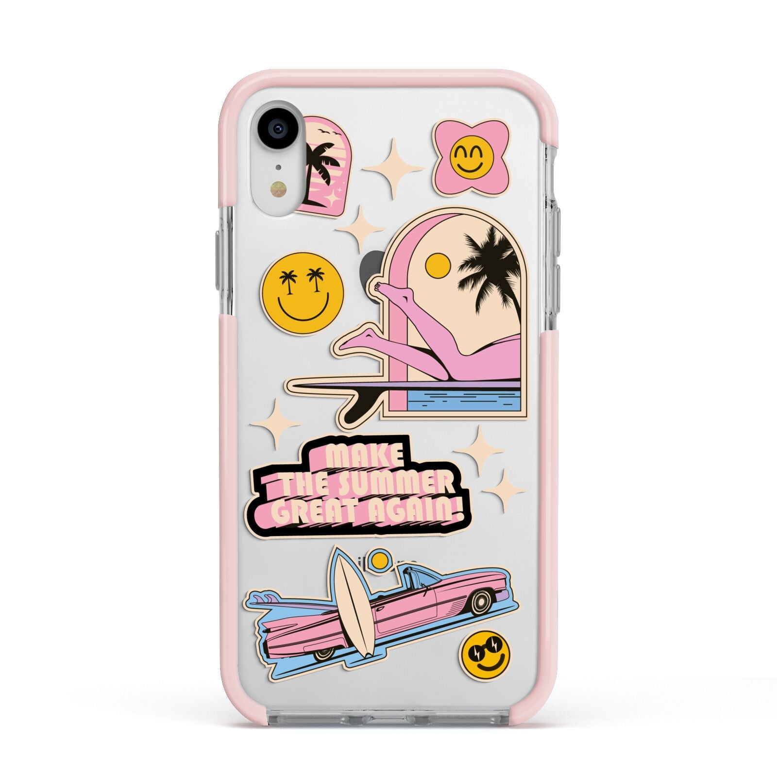 California Girl Sticker Apple iPhone XR Impact Case Pink Edge on Silver Phone