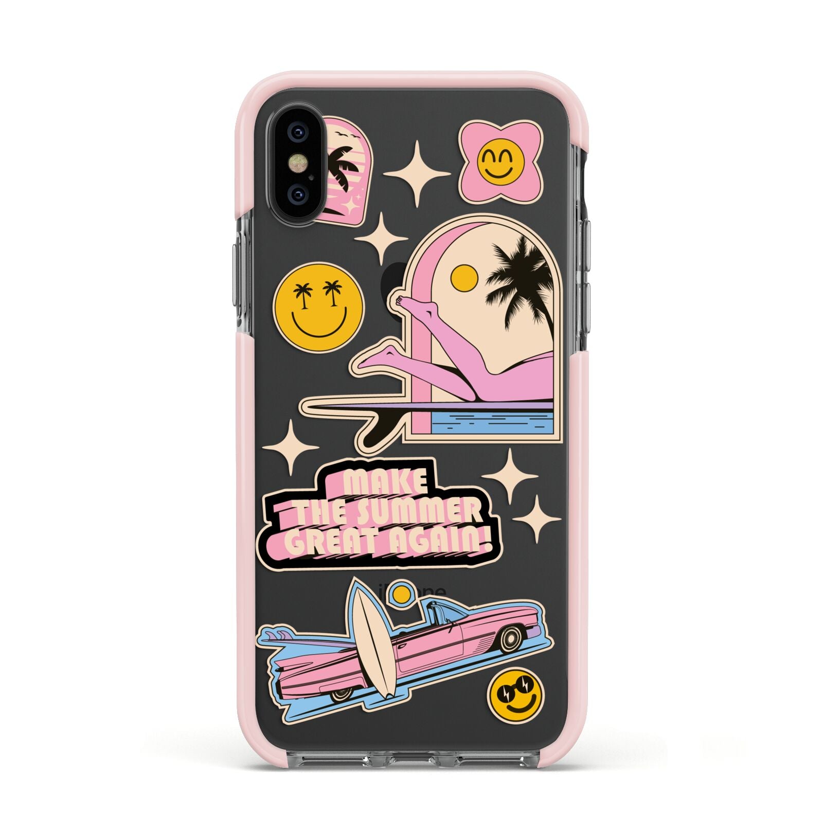 California Girl Sticker Apple iPhone Xs Impact Case Pink Edge on Black Phone