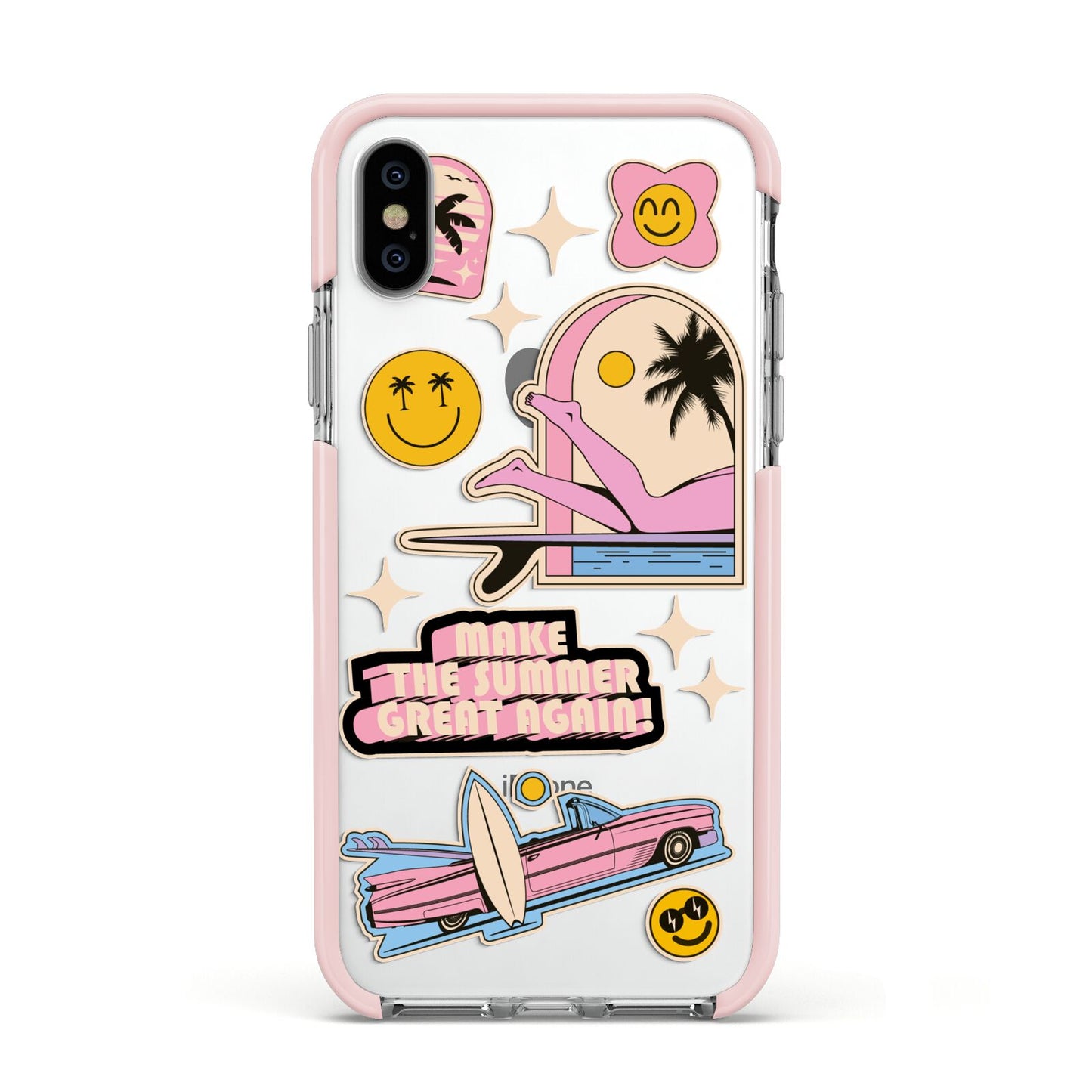 California Girl Sticker Apple iPhone Xs Impact Case Pink Edge on Silver Phone